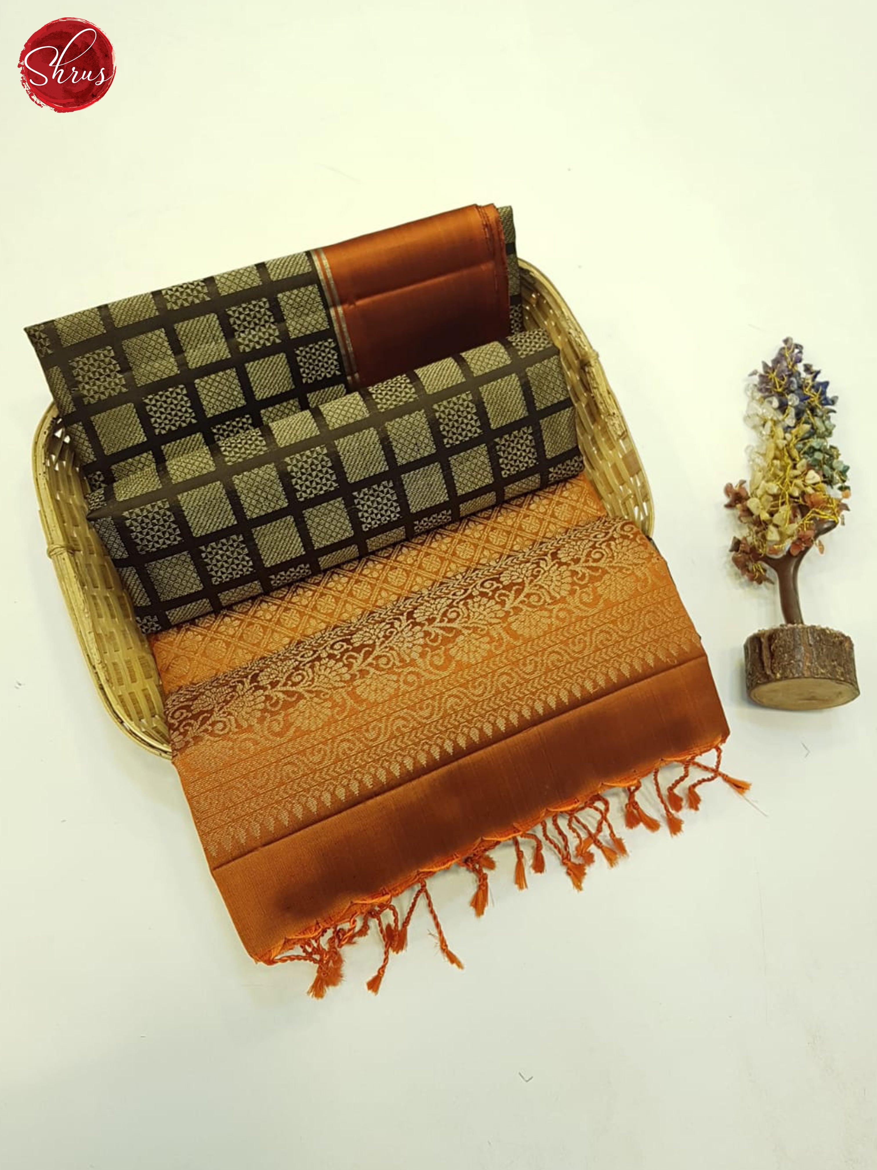 Brown And Brick Orange- SOft Silk Saree - Shop on ShrusEternity.com