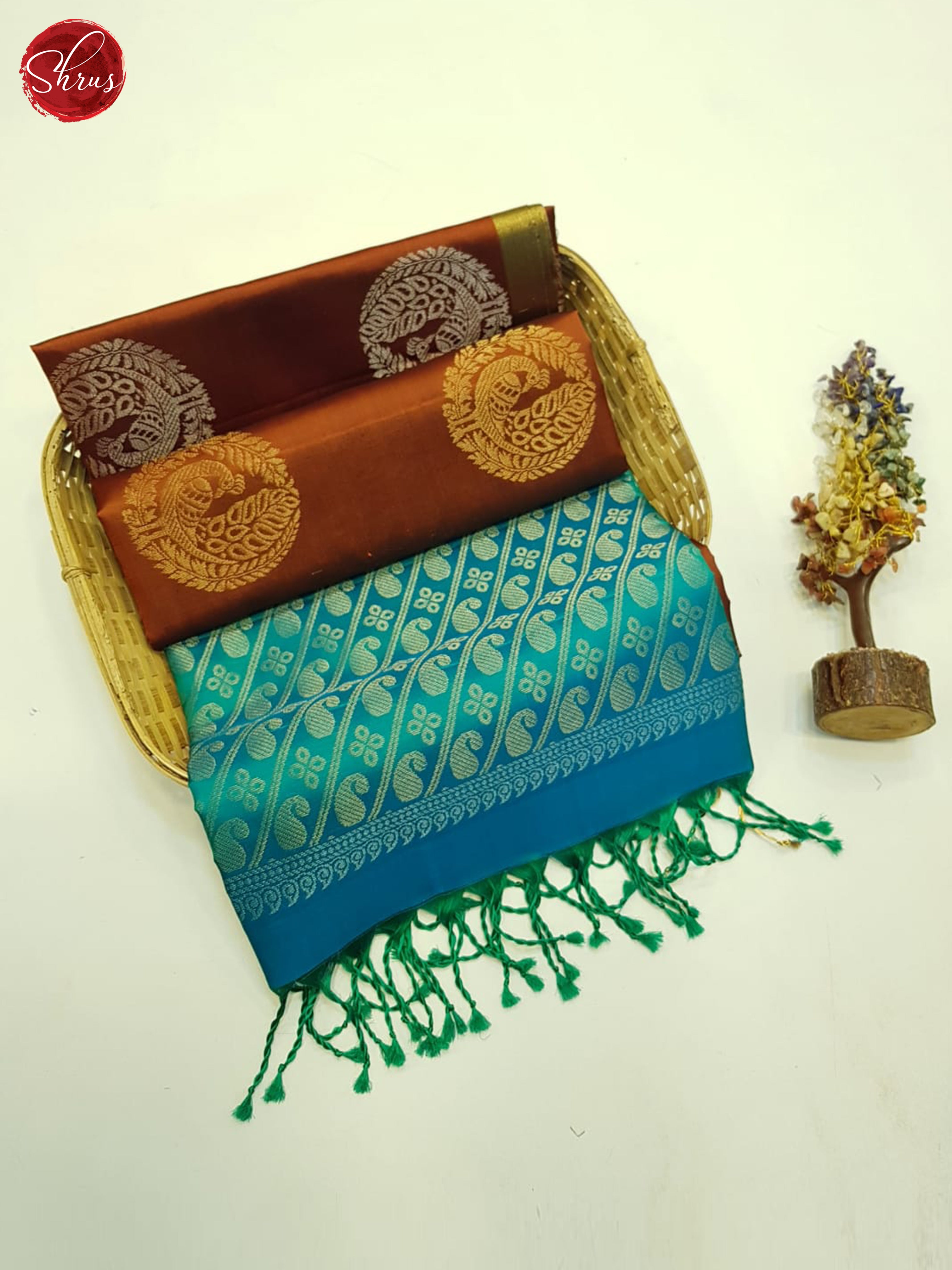 Brown And Blue-Soft Silk Saree - Shop on ShrusEternity.com