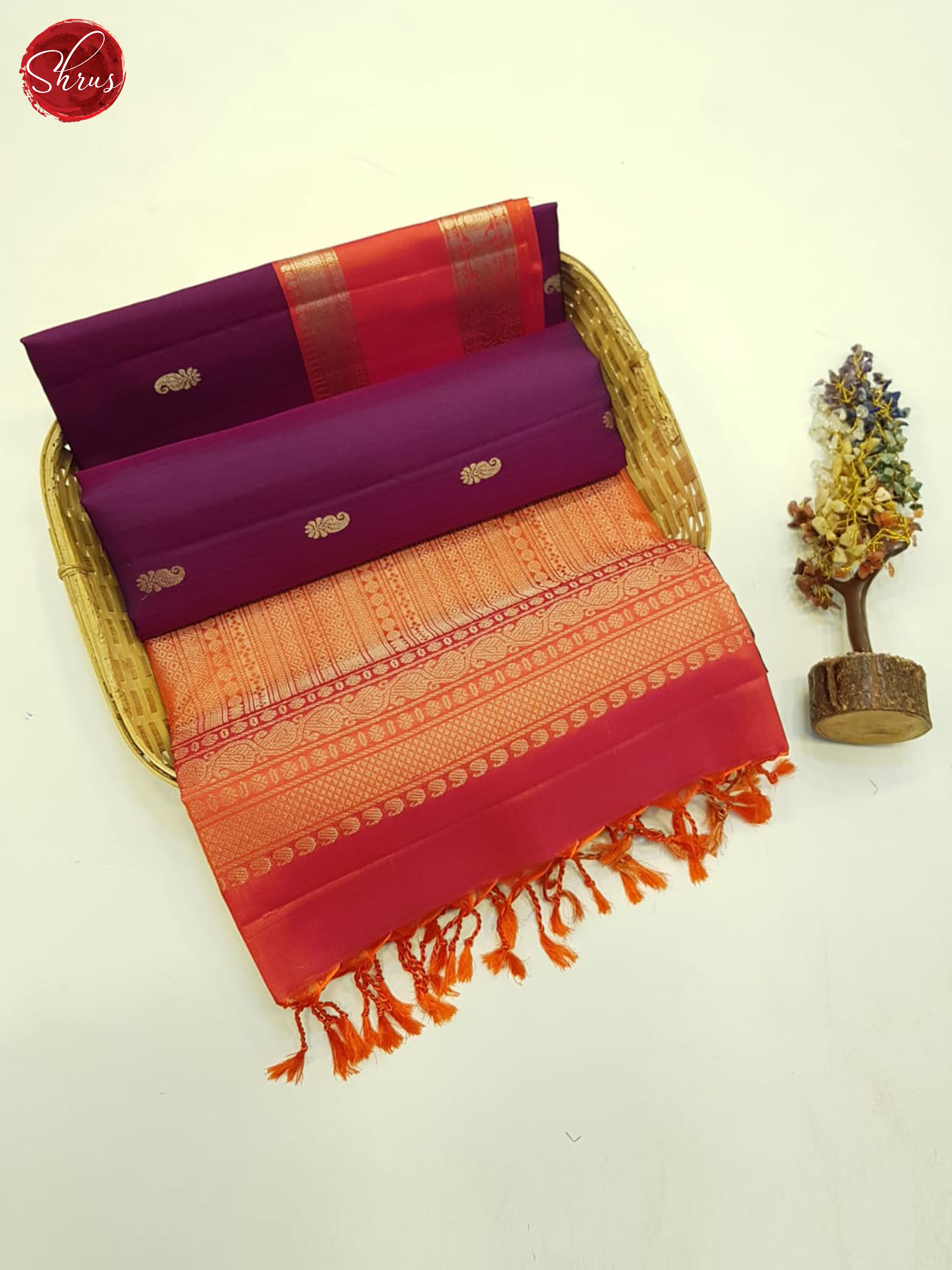 Wine And Orange- Soft Silk Saree - Shop on ShrusEternity.com