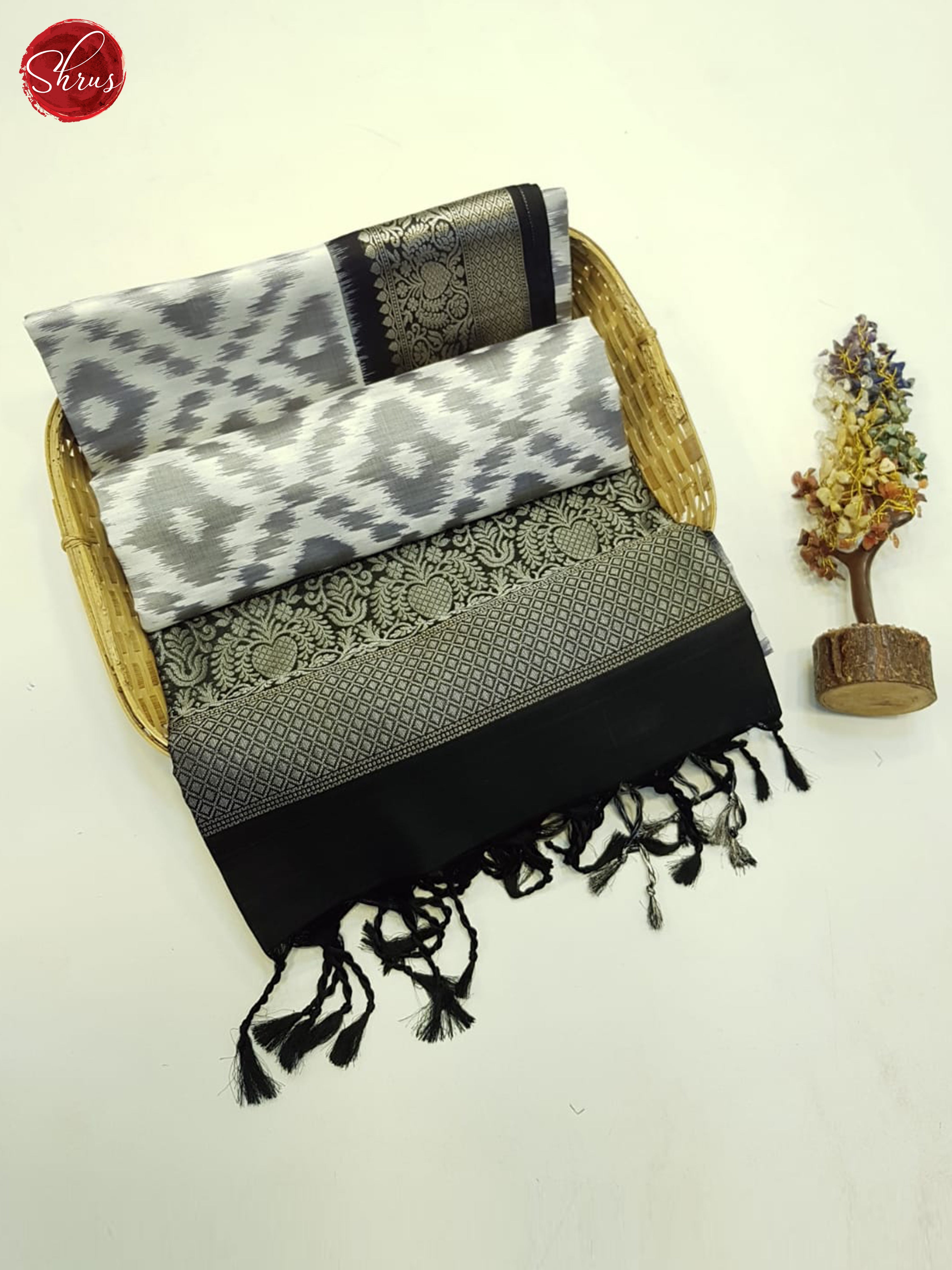 Cream And Black- Soft Silk Saree - Shop on ShrusEternity.com