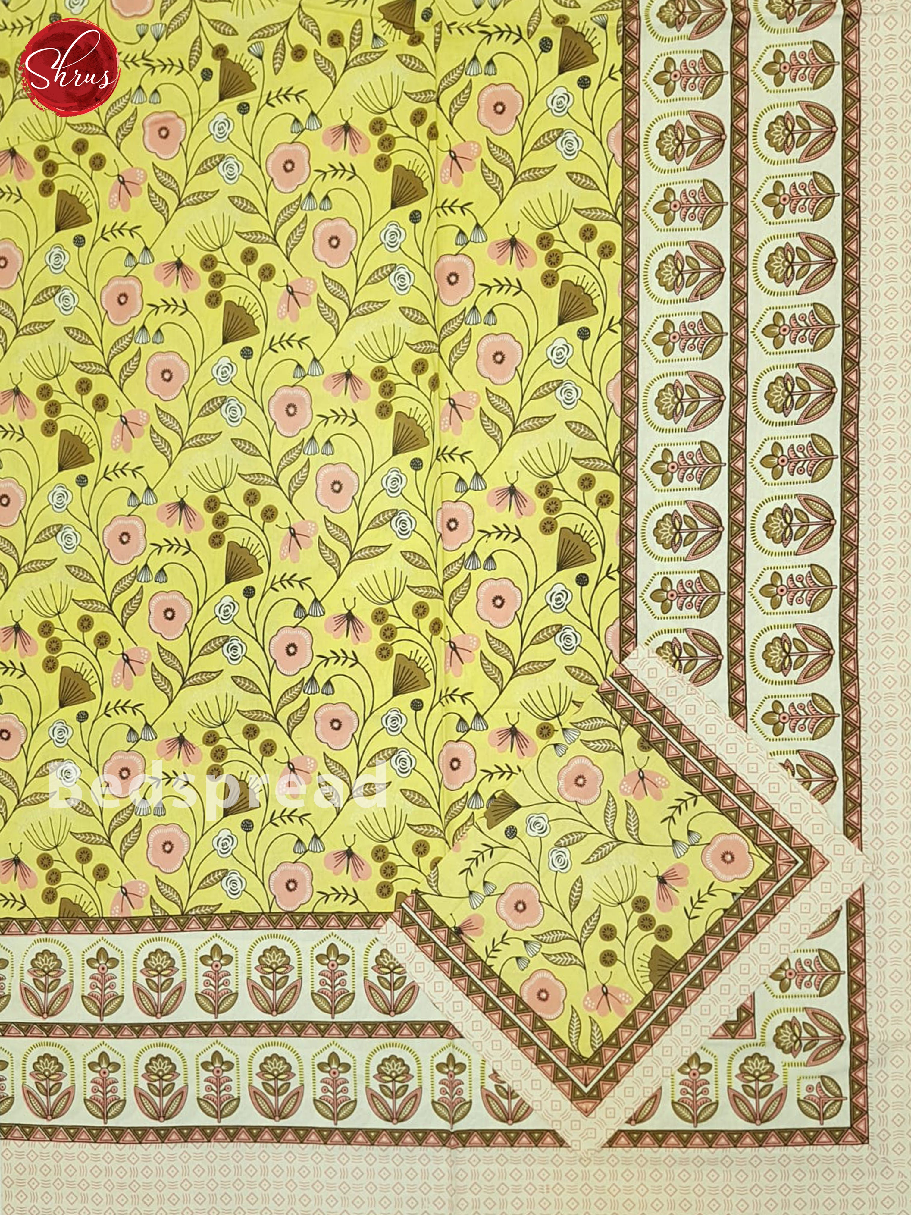 Yellow And Cream- Jaipur Block Printed Cotton Double Bed Spread - Shop on ShrusEternity.com