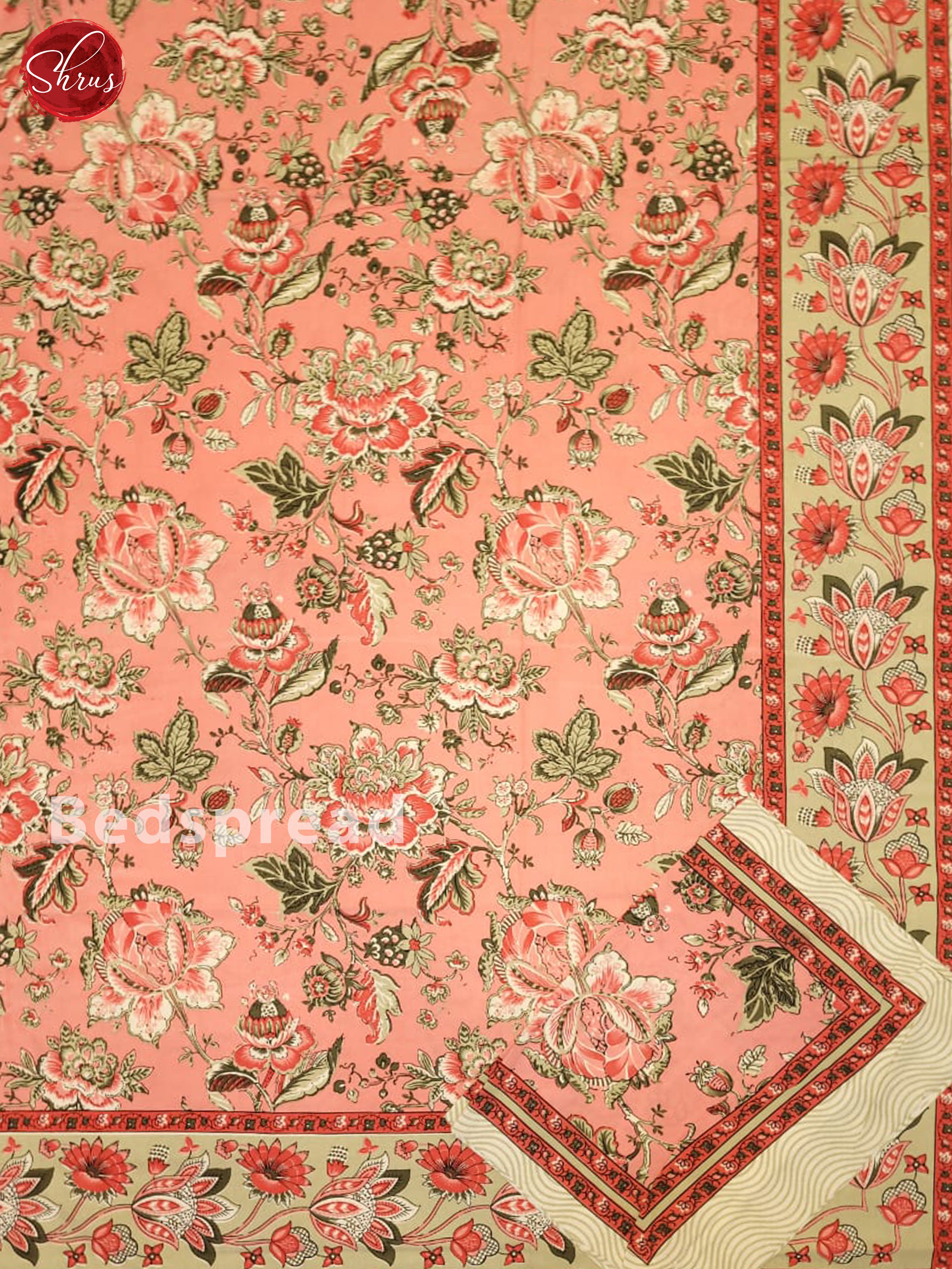 Pink & Cream - Jaipur Block Printed Cotton Double Bed Spread - Shop on ShrusEternity.com