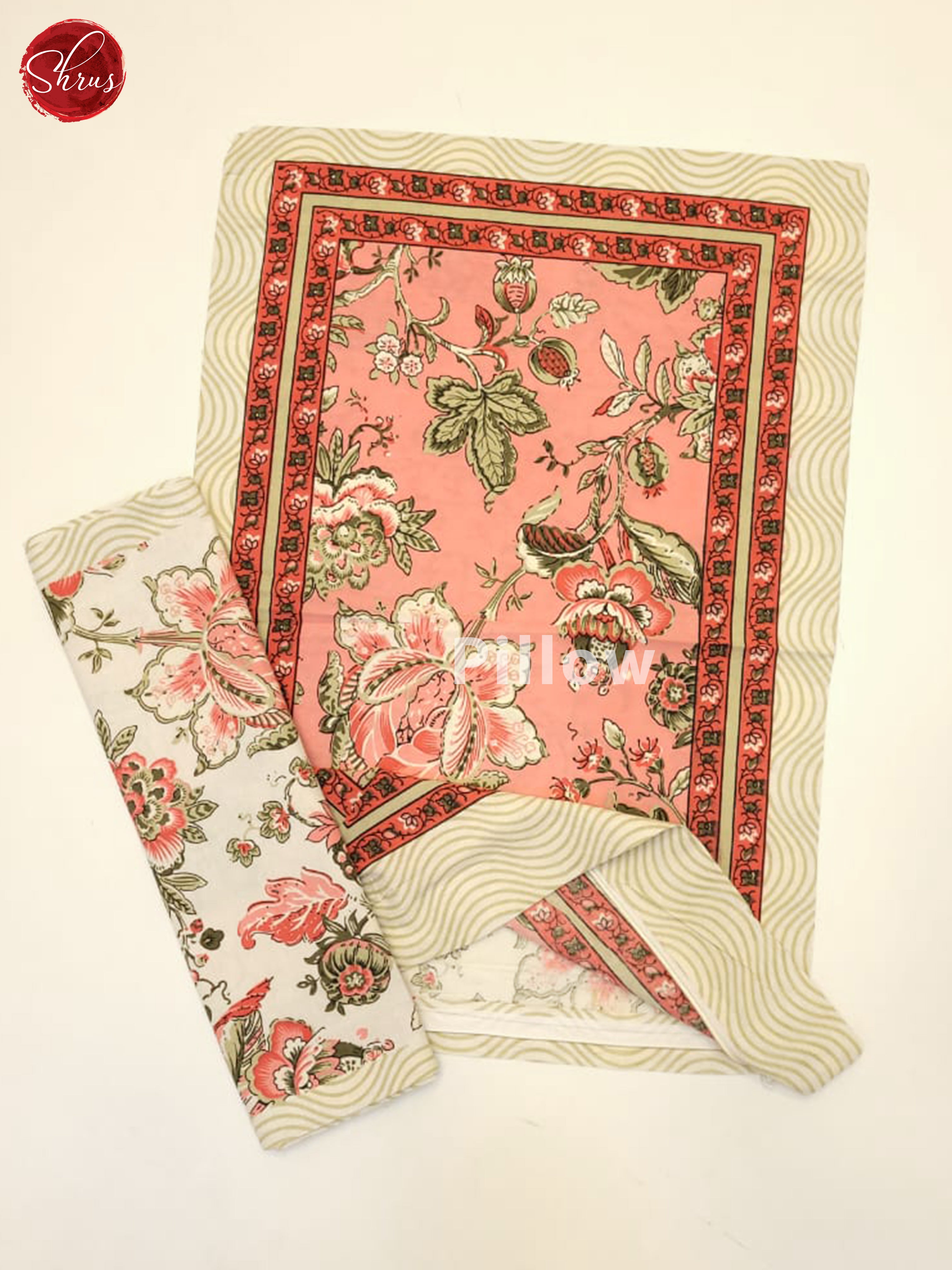 Pink & Cream - Jaipur Block Printed Cotton Double Bed Spread - Shop on ShrusEternity.com