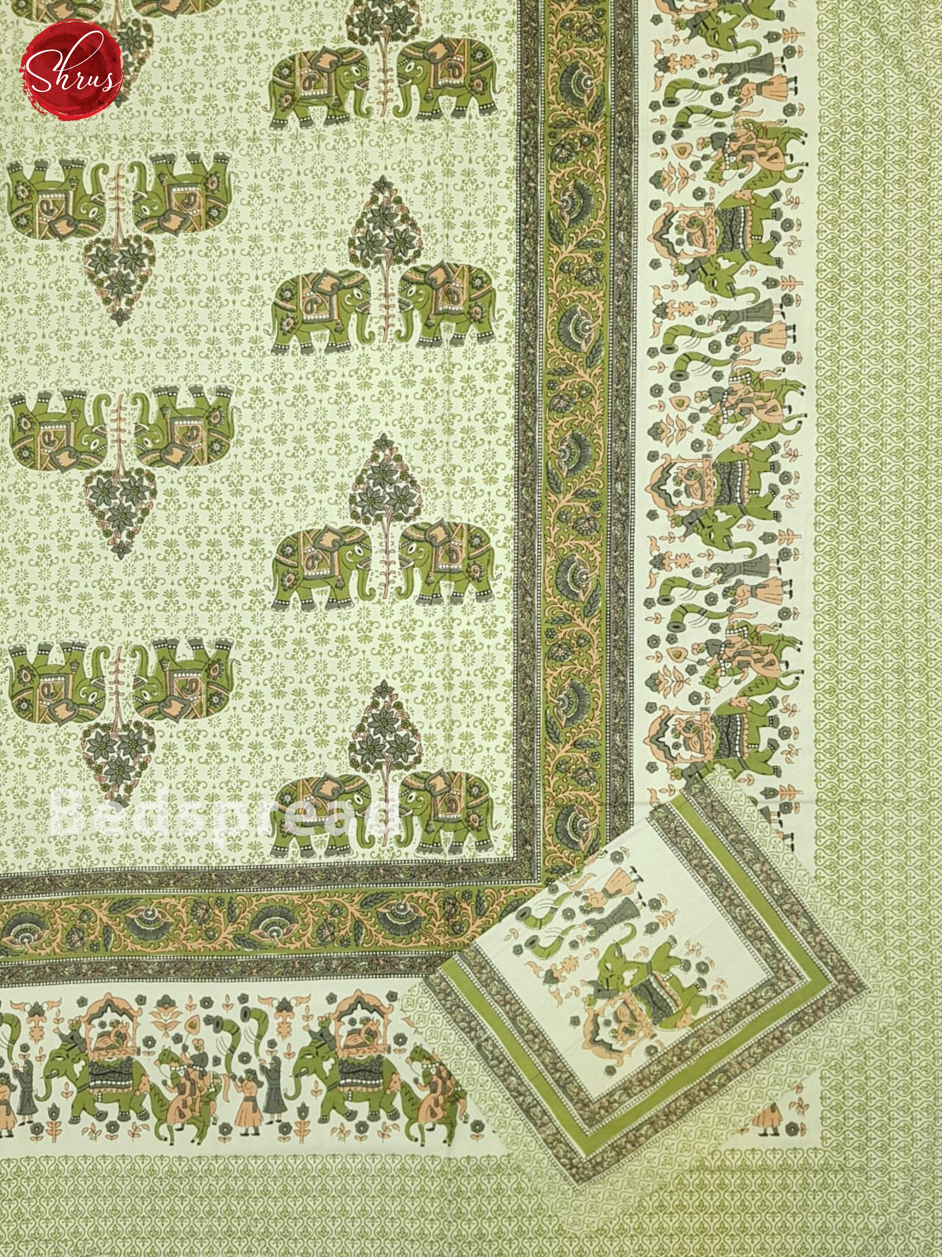 Cream And Green- Jaipur Block Printed Double Bed Spread - Shop on ShrusEternity.com