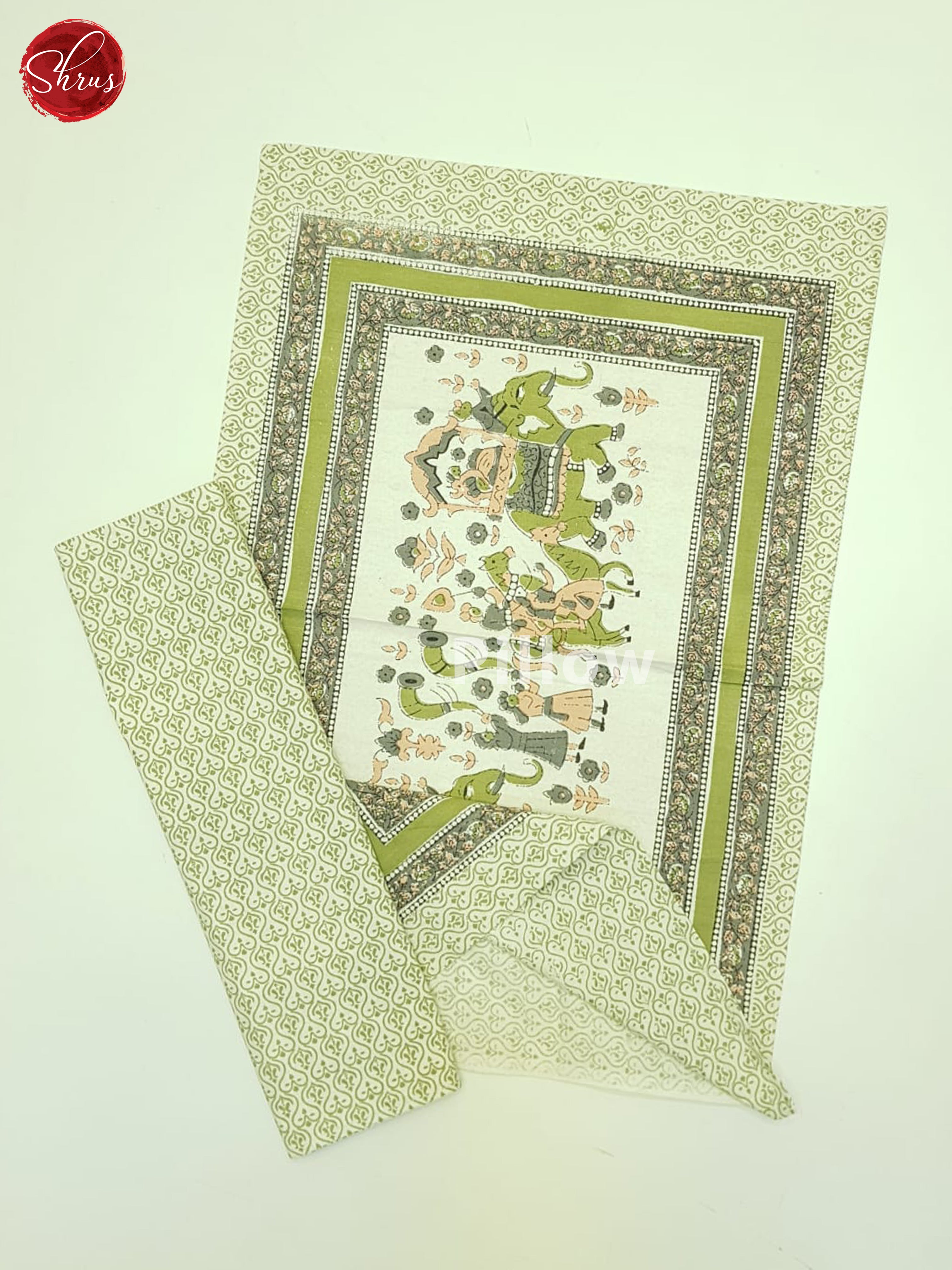 Cream And Green- Jaipur Block Printed Double Bed Spread - Shop on ShrusEternity.com