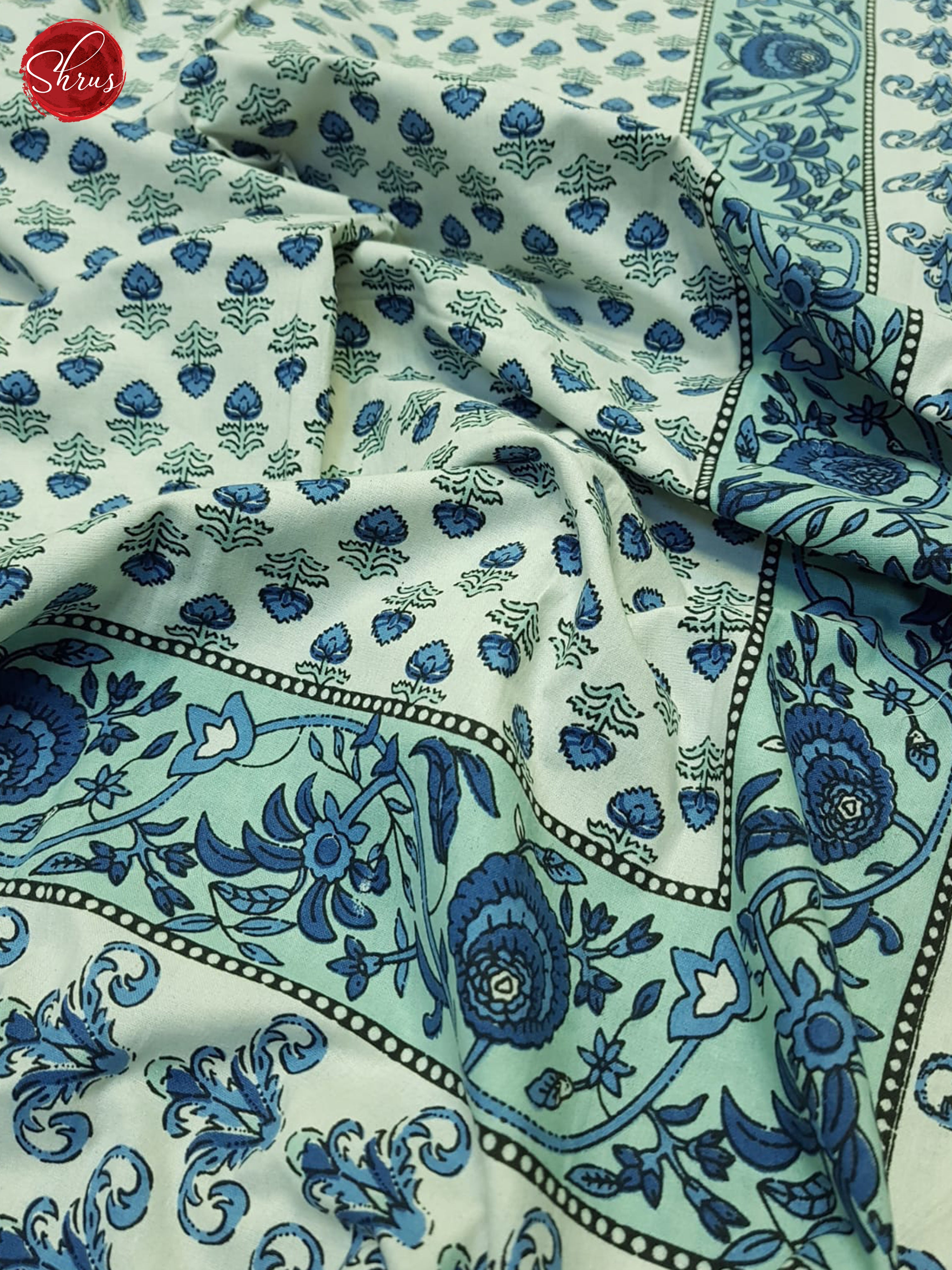 Cream And Blue- Jaipuri Block Printed Bedsheet - Shop on ShrusEternity.com