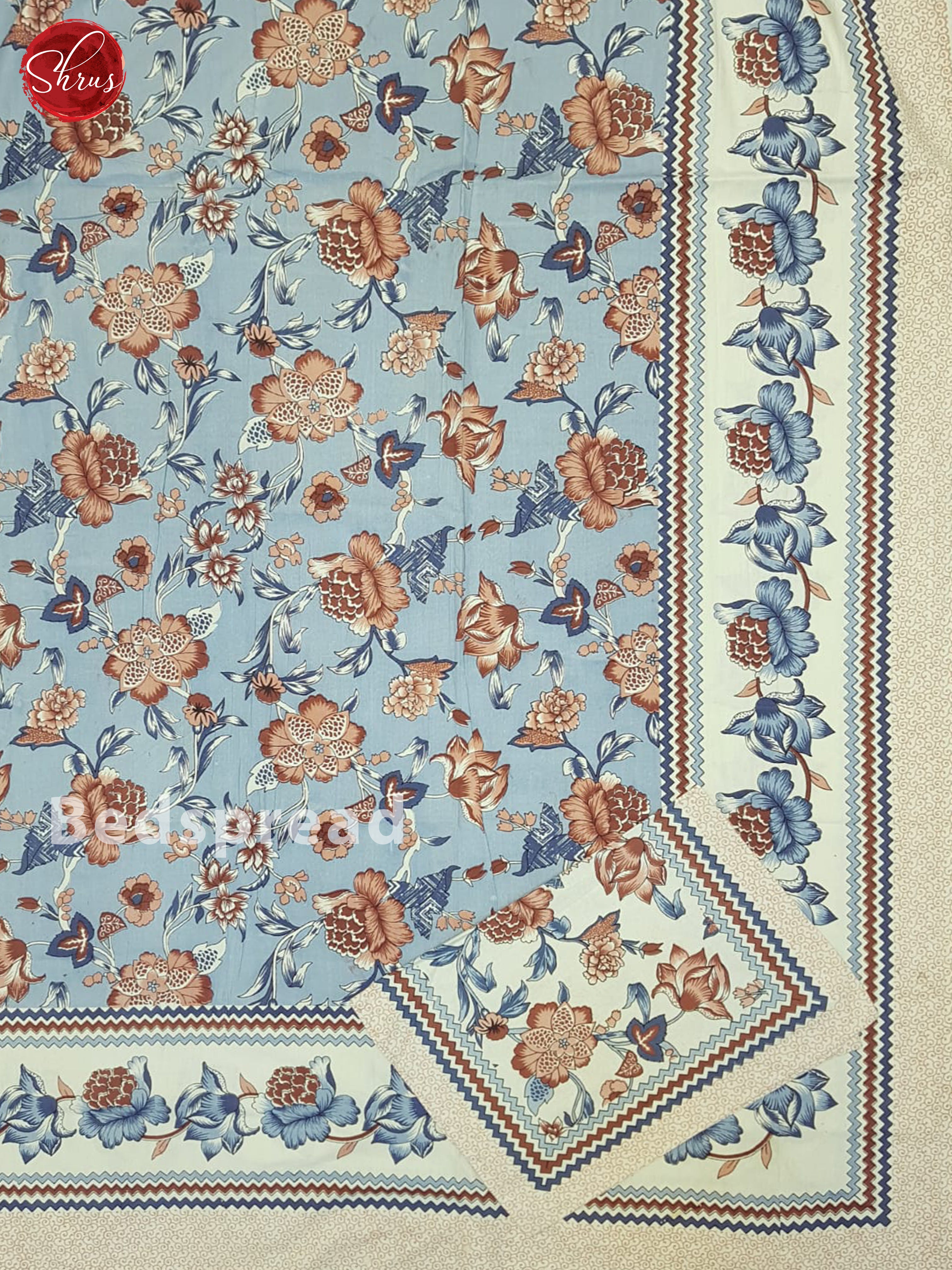 Blue And Cream- Jaipur Block Printed Cotton Double Bed Spread - Shop on ShrusEternity.com