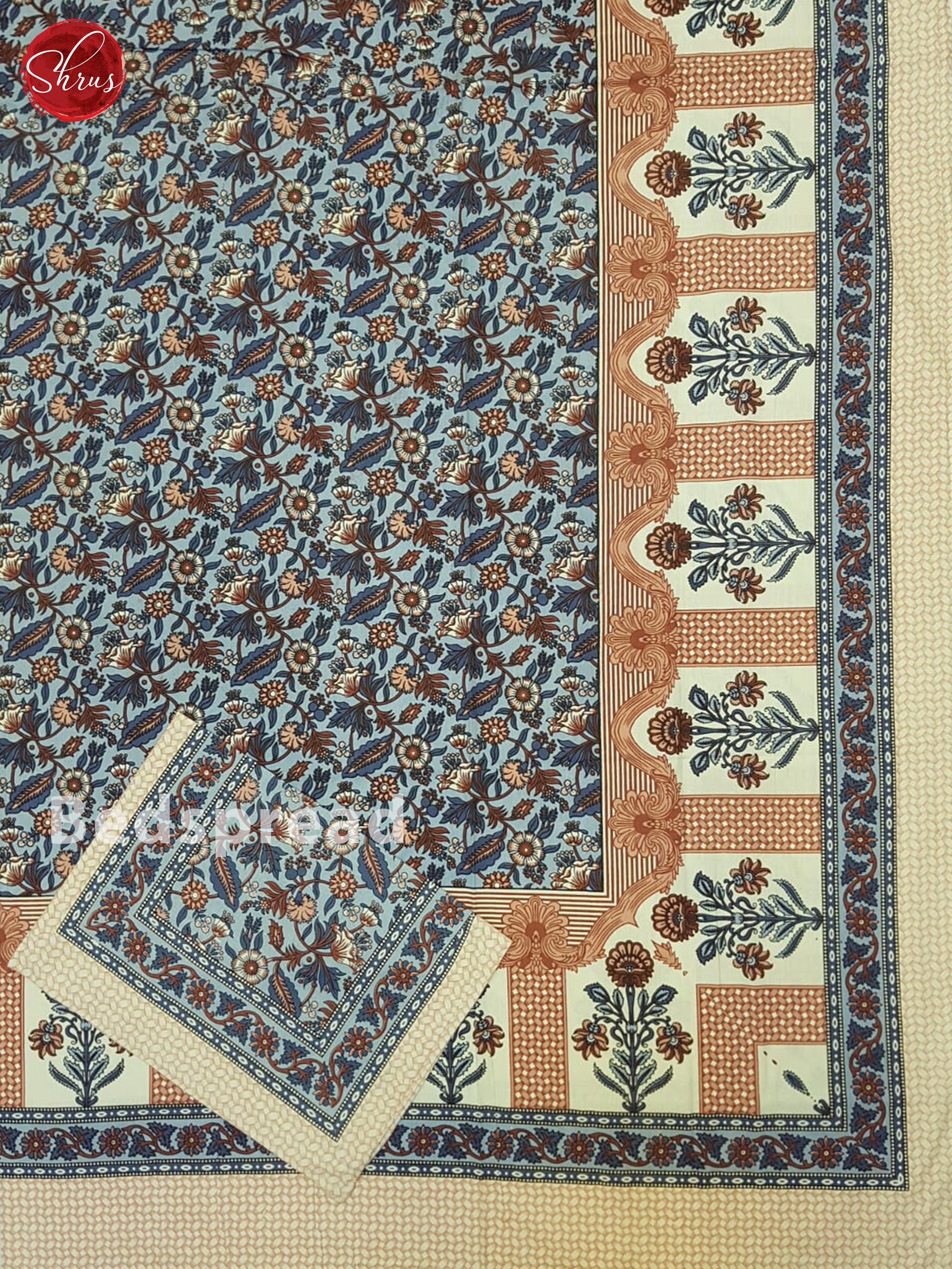 Blue And Cream- Jaipuri Block Printed Double Bedsheet - Shop on ShrusEternity.com