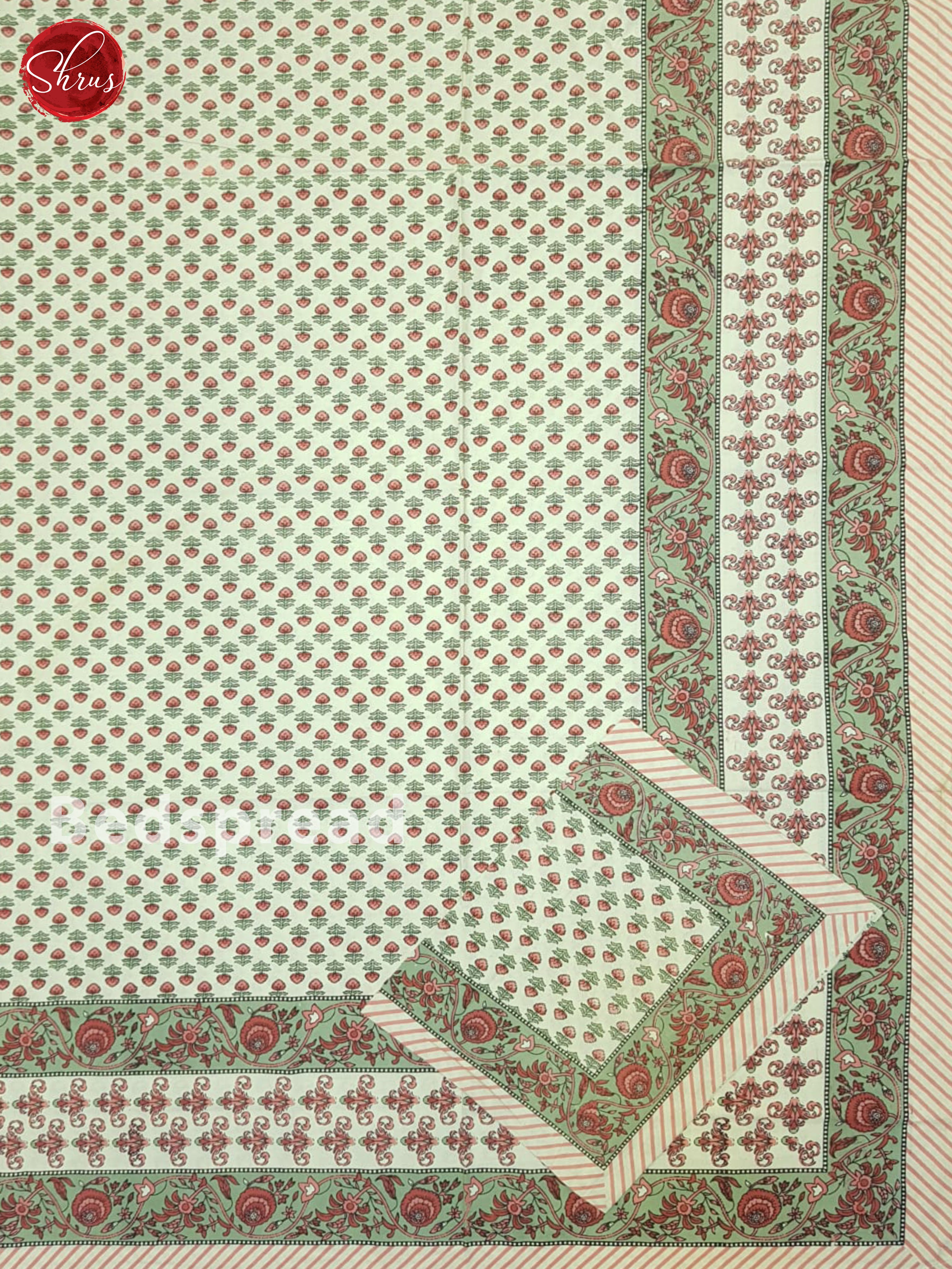 Cream And Pink Jaipur Block Printed double bed spread - Shop on ShrusEternity.com