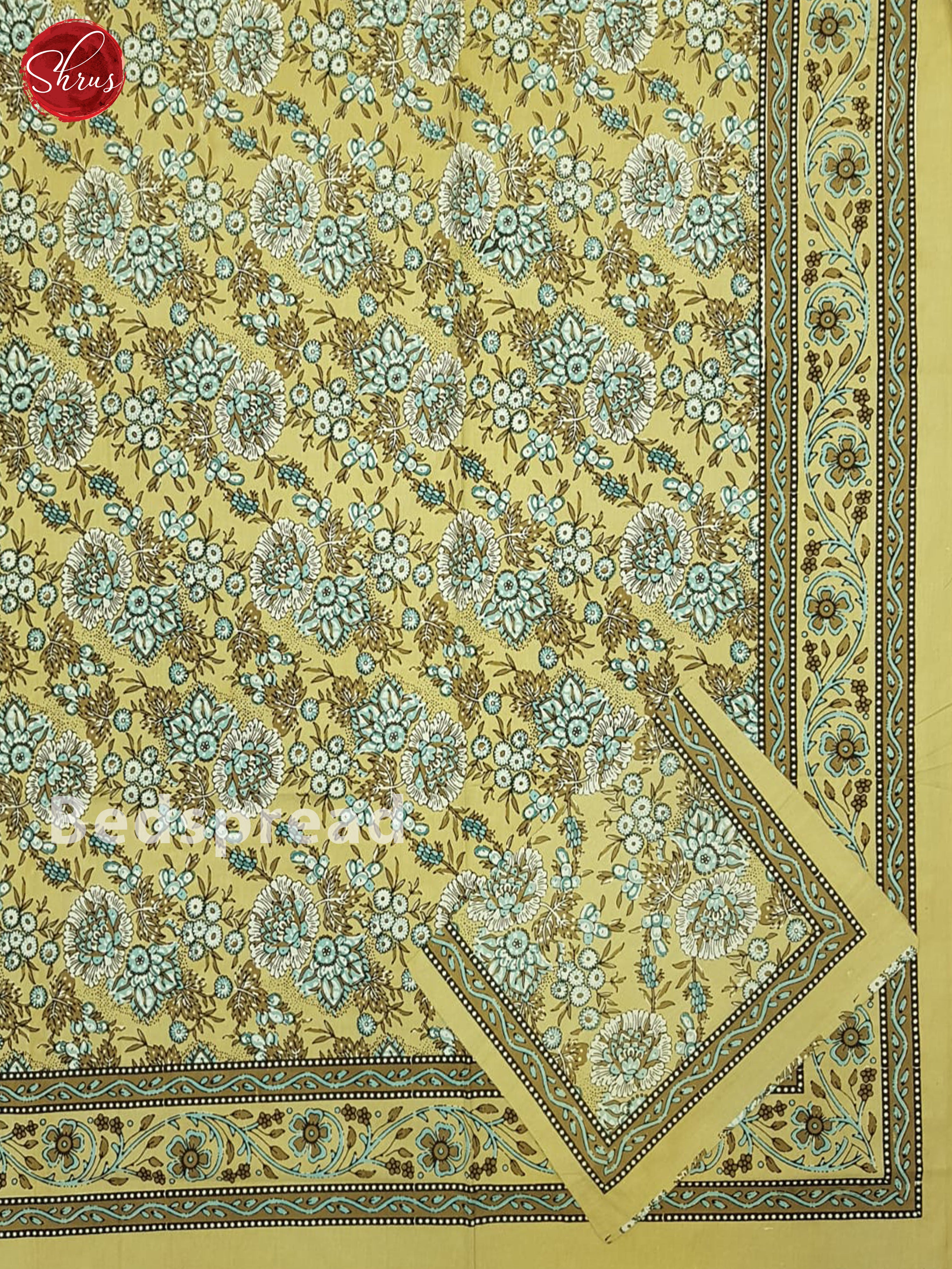 Beige & Blue - Jaipur Block Printed Double Bed Spread - Shop on ShrusEternity.com