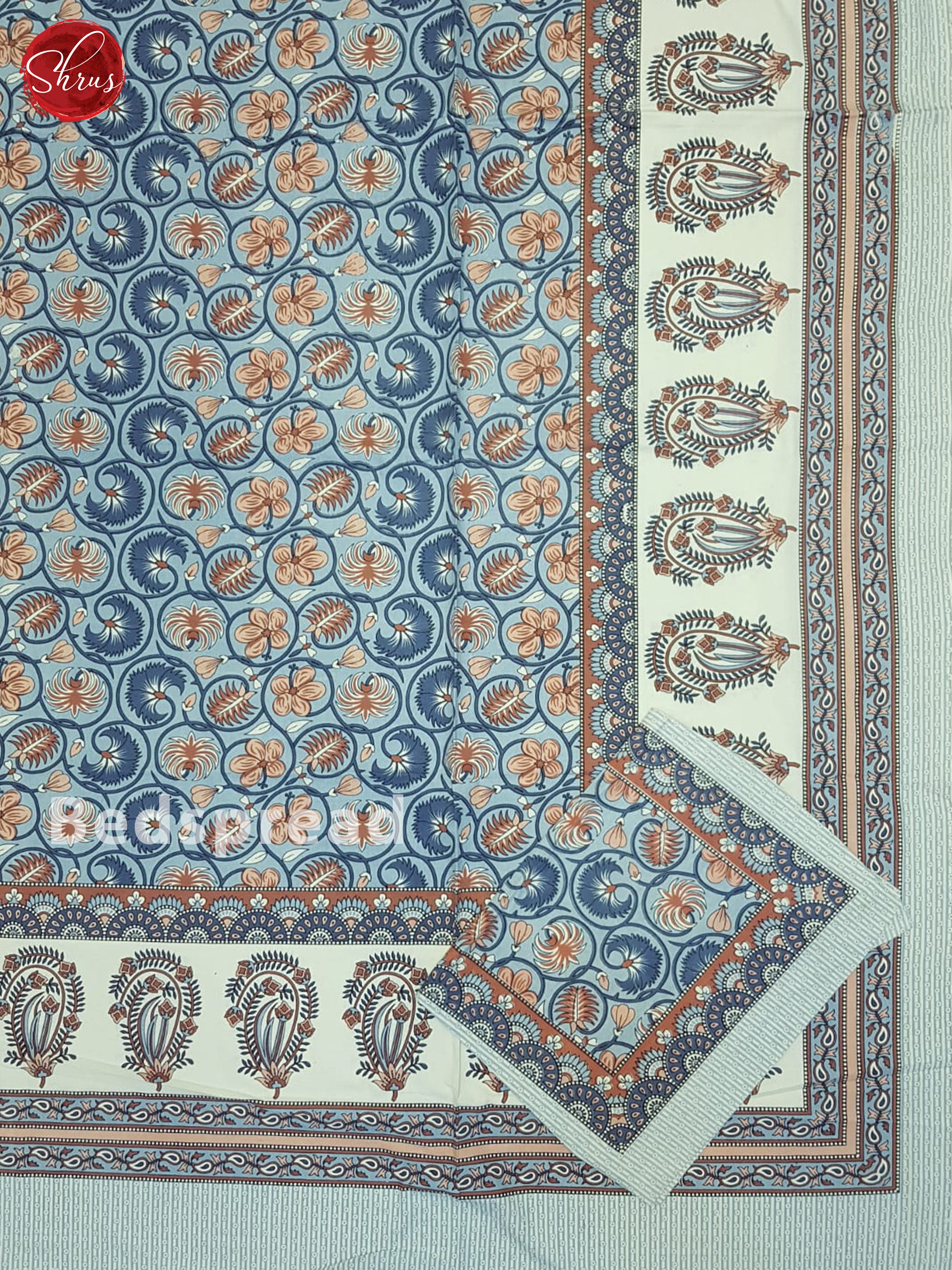 Blue And Cream- Jaipuri Block Printed Bed Spread - Shop on ShrusEternity.com