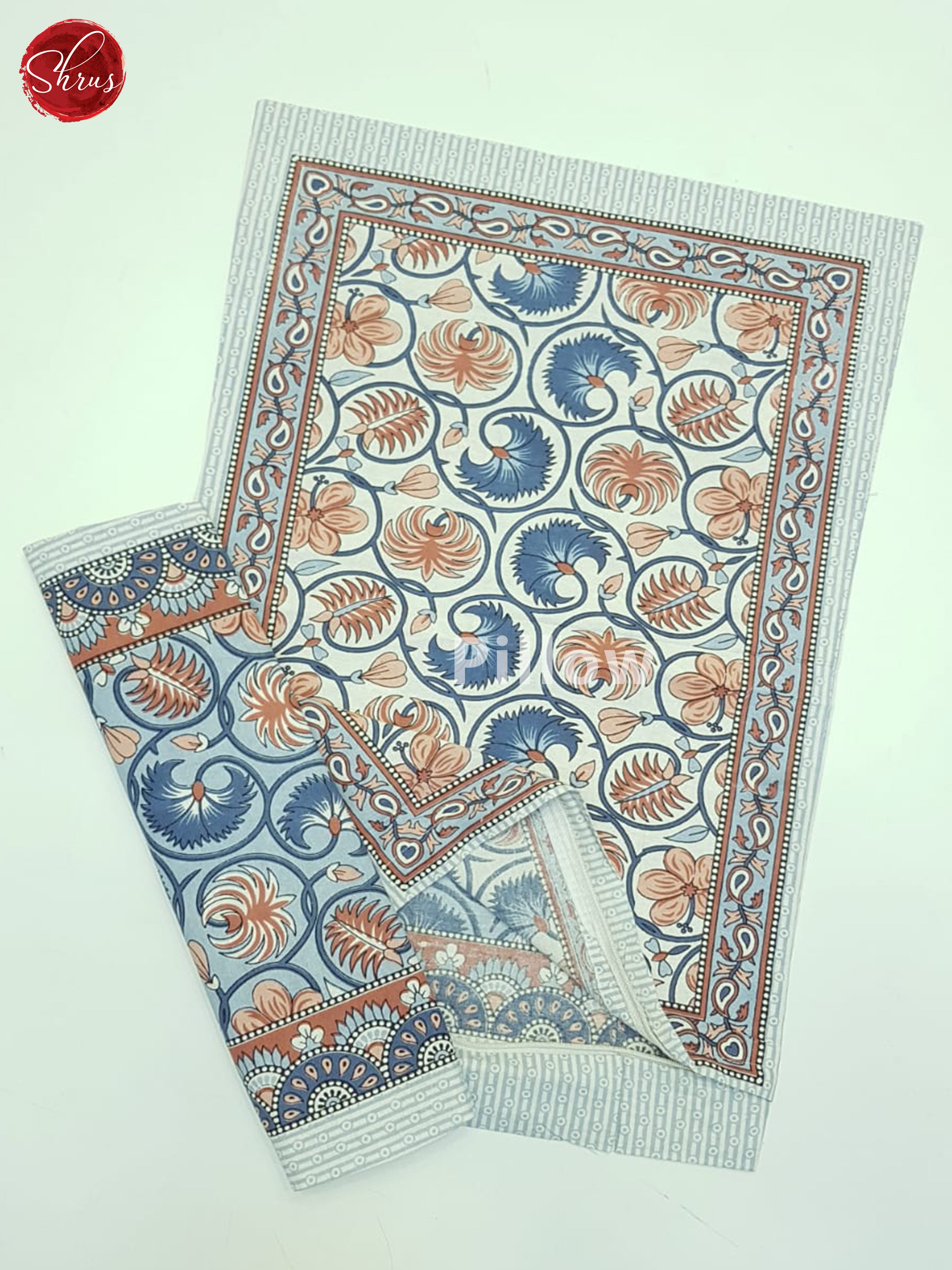 Blue And Cream- Jaipuri Block Printed Bed Spread - Shop on ShrusEternity.com