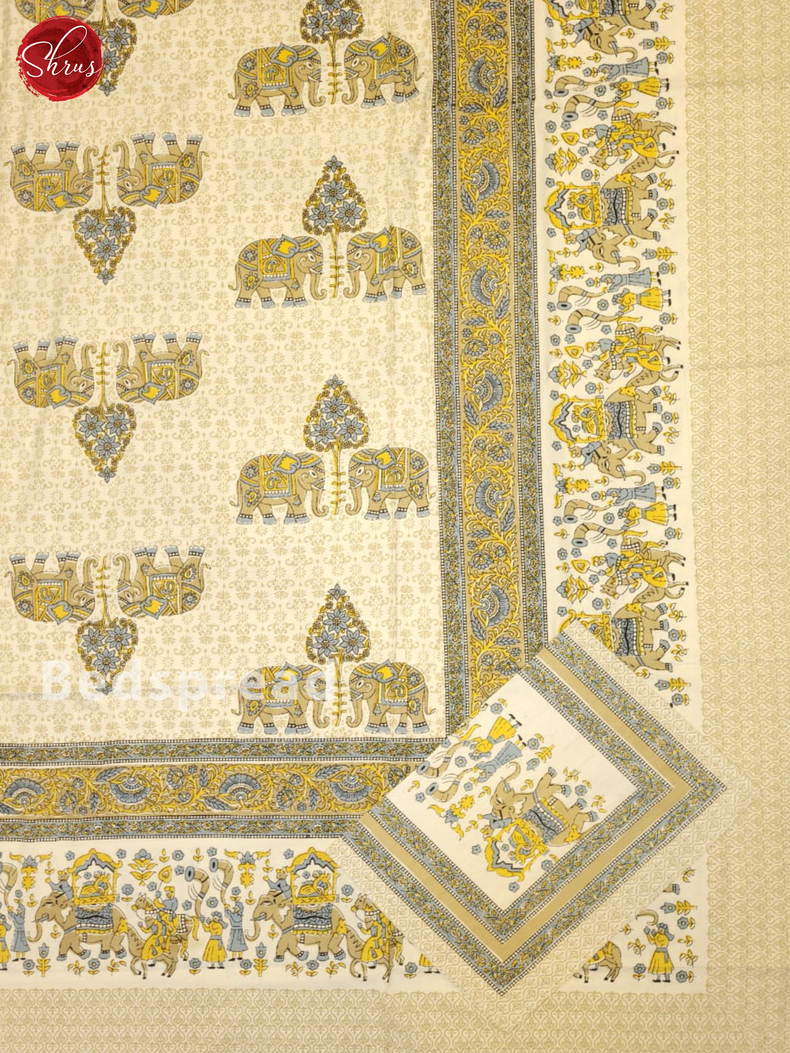 Yellow & Cream - Jaipur Cotton Double Bed Spread - Shop on ShrusEternity.com