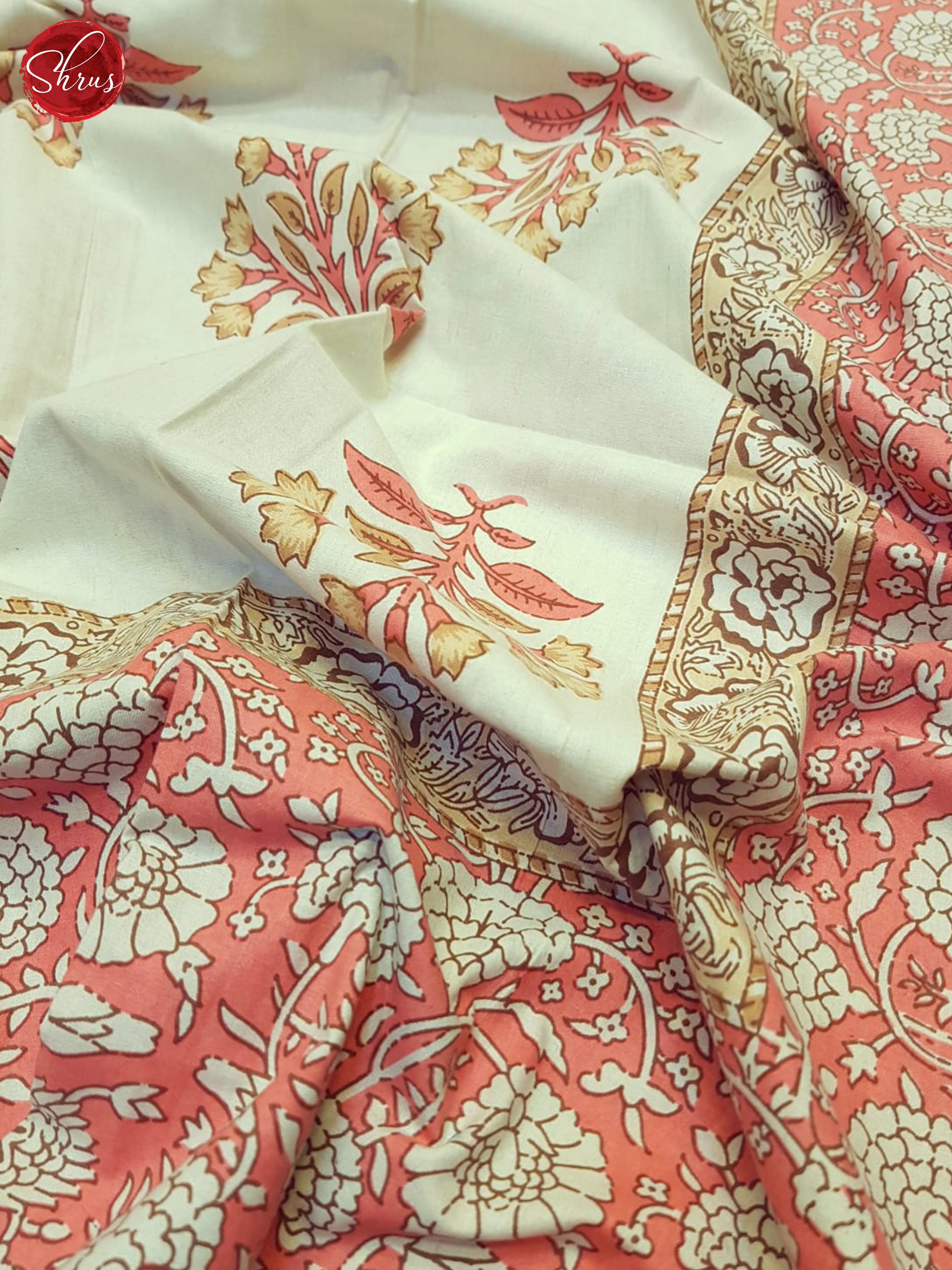 Cream And Pink- Jaipuri Block Printed Bedsheet - Shop on ShrusEternity.com