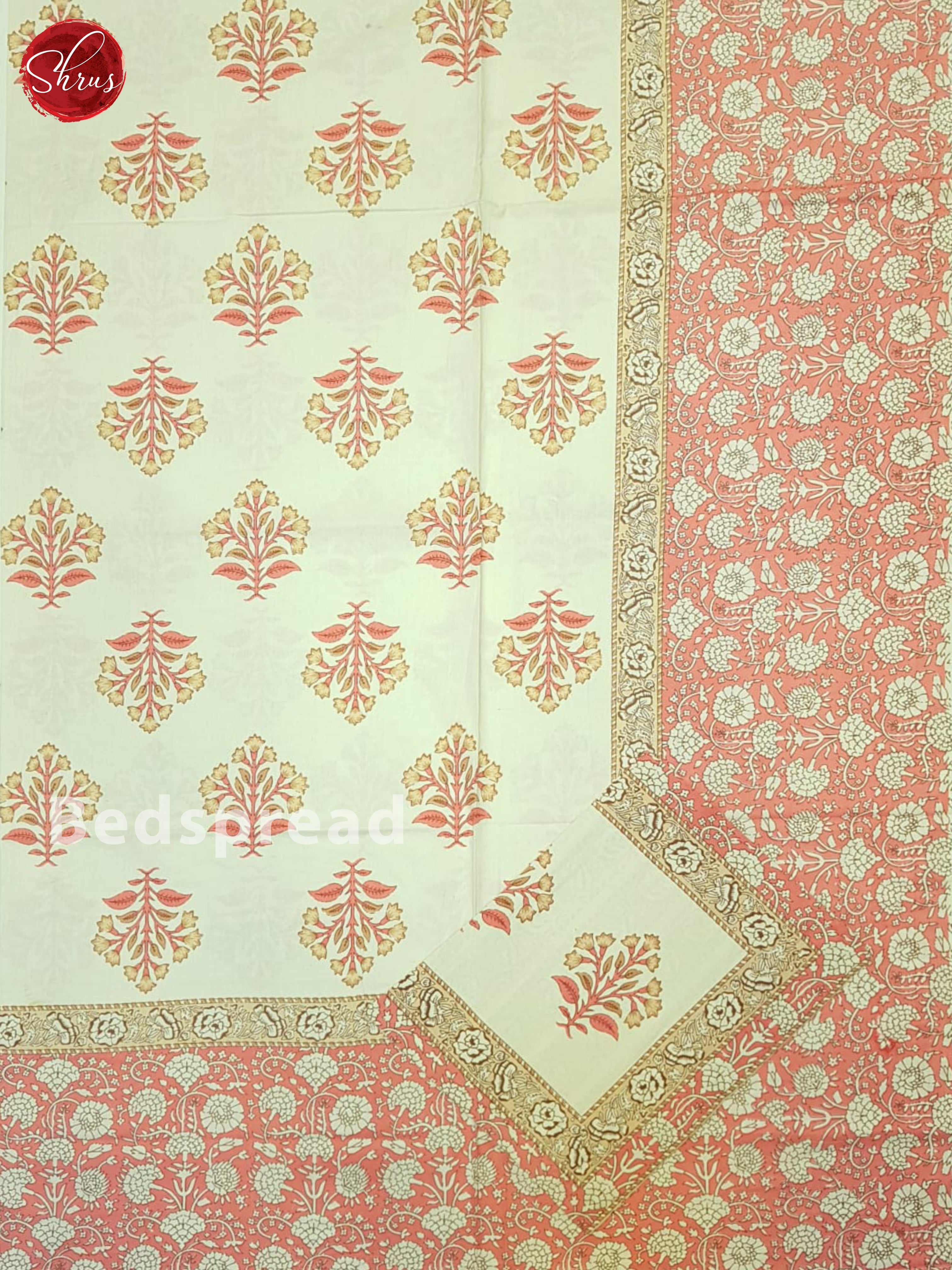 Cream And Pink- Jaipuri Block Printed Bedsheet - Shop on ShrusEternity.com