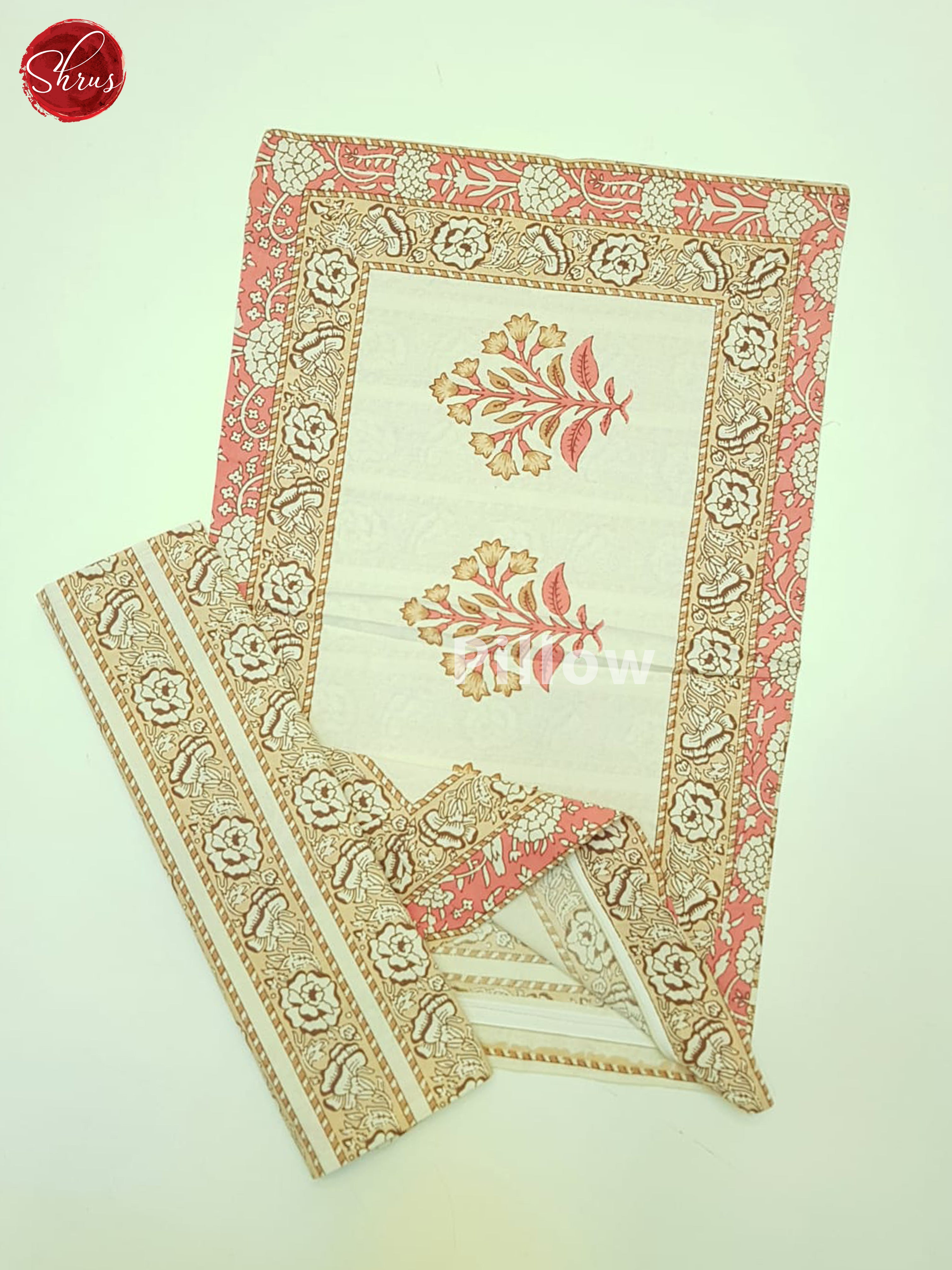 Cream And Pink- Jaipuri Block Printed Bedsheet - Shop on ShrusEternity.com