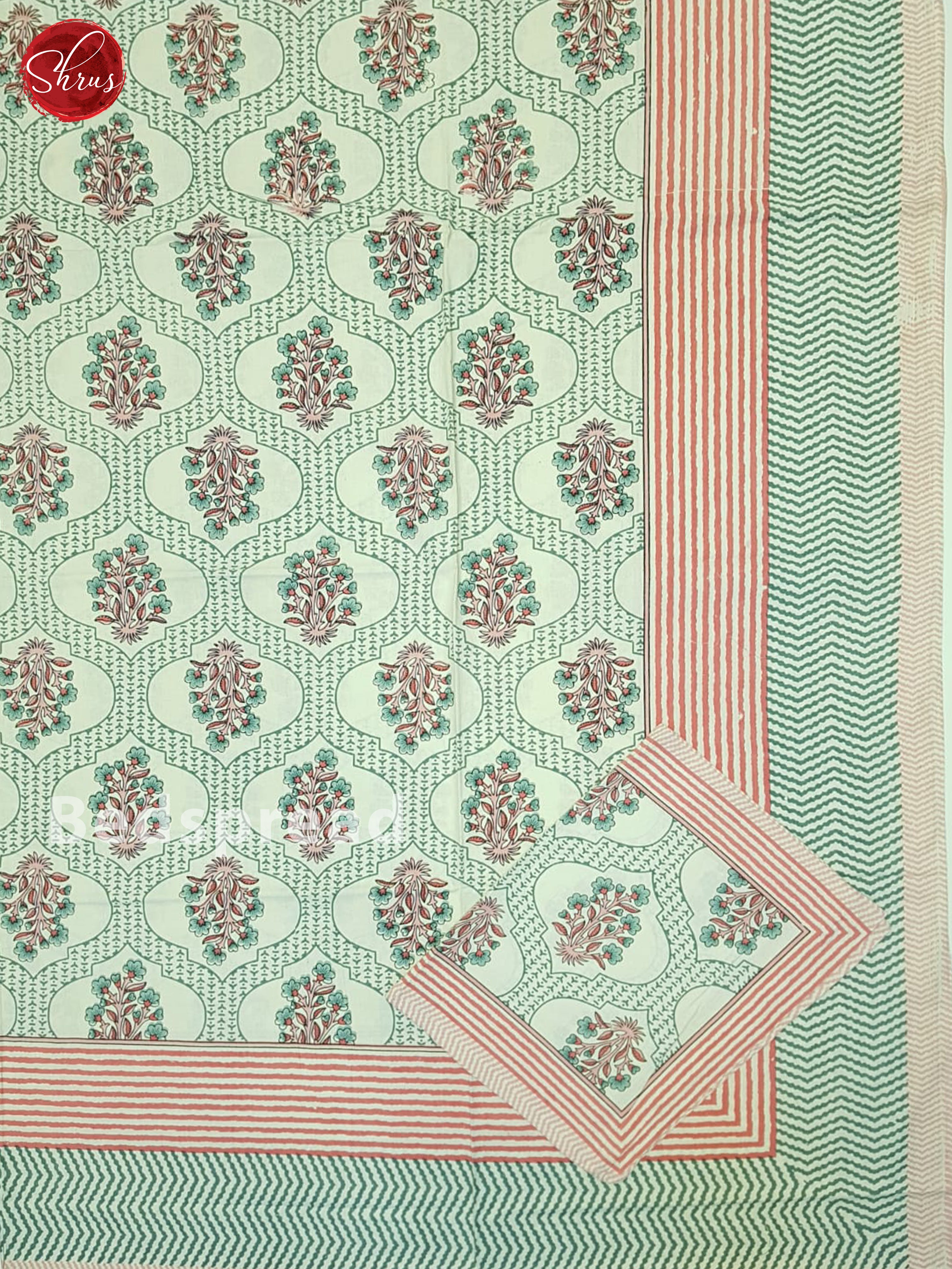 Cream & Pink - Jaipur block Printed Cotton Bed Spread - Shop on ShrusEternity.com