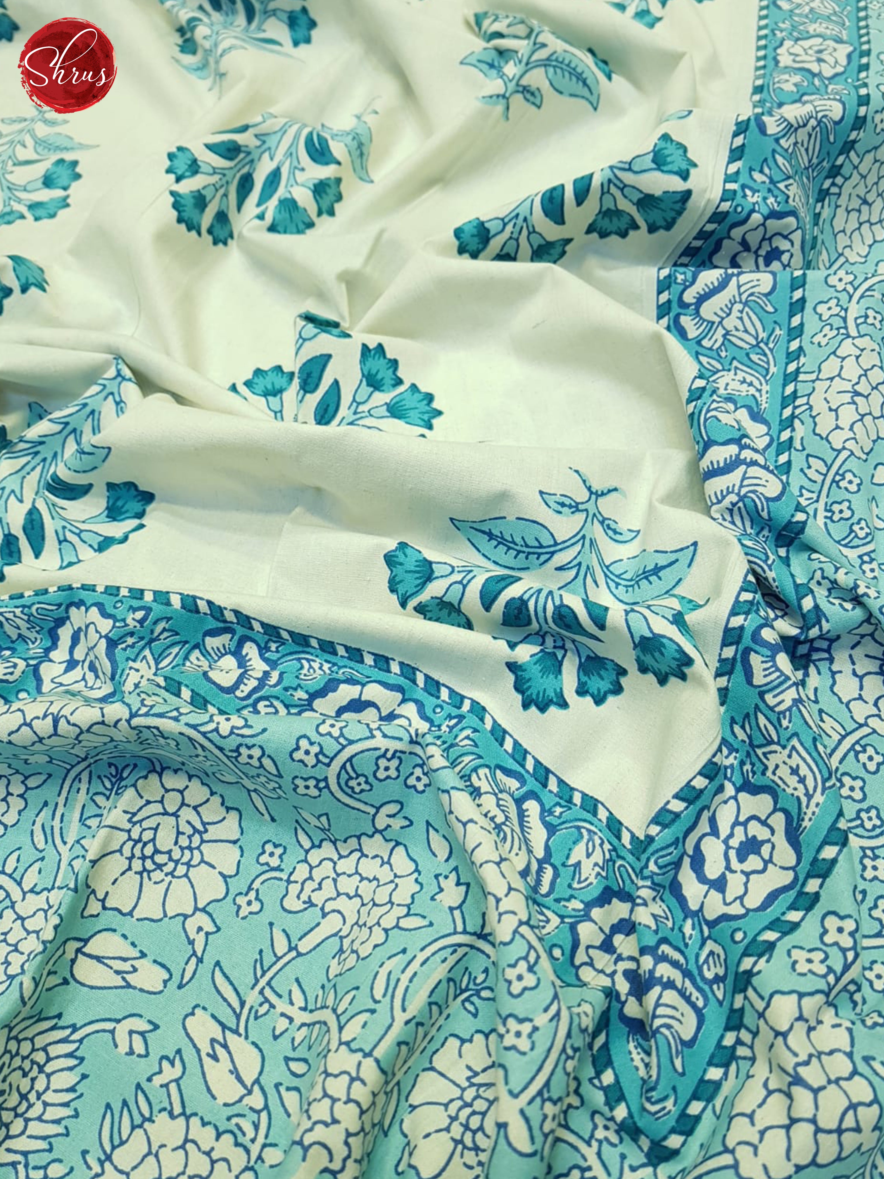 Cream And Blue- Jaipur Block Printed Cotton double Bed Spread - Shop on ShrusEternity.com