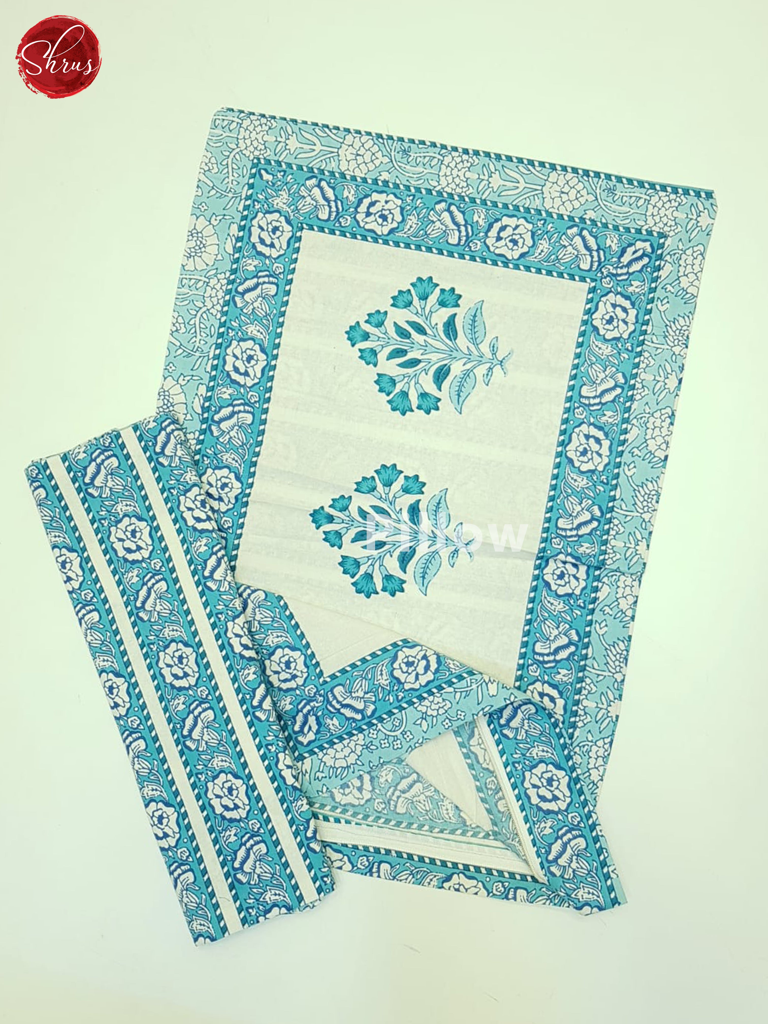 Cream And Blue- Jaipur Block Printed Cotton double Bed Spread - Shop on ShrusEternity.com