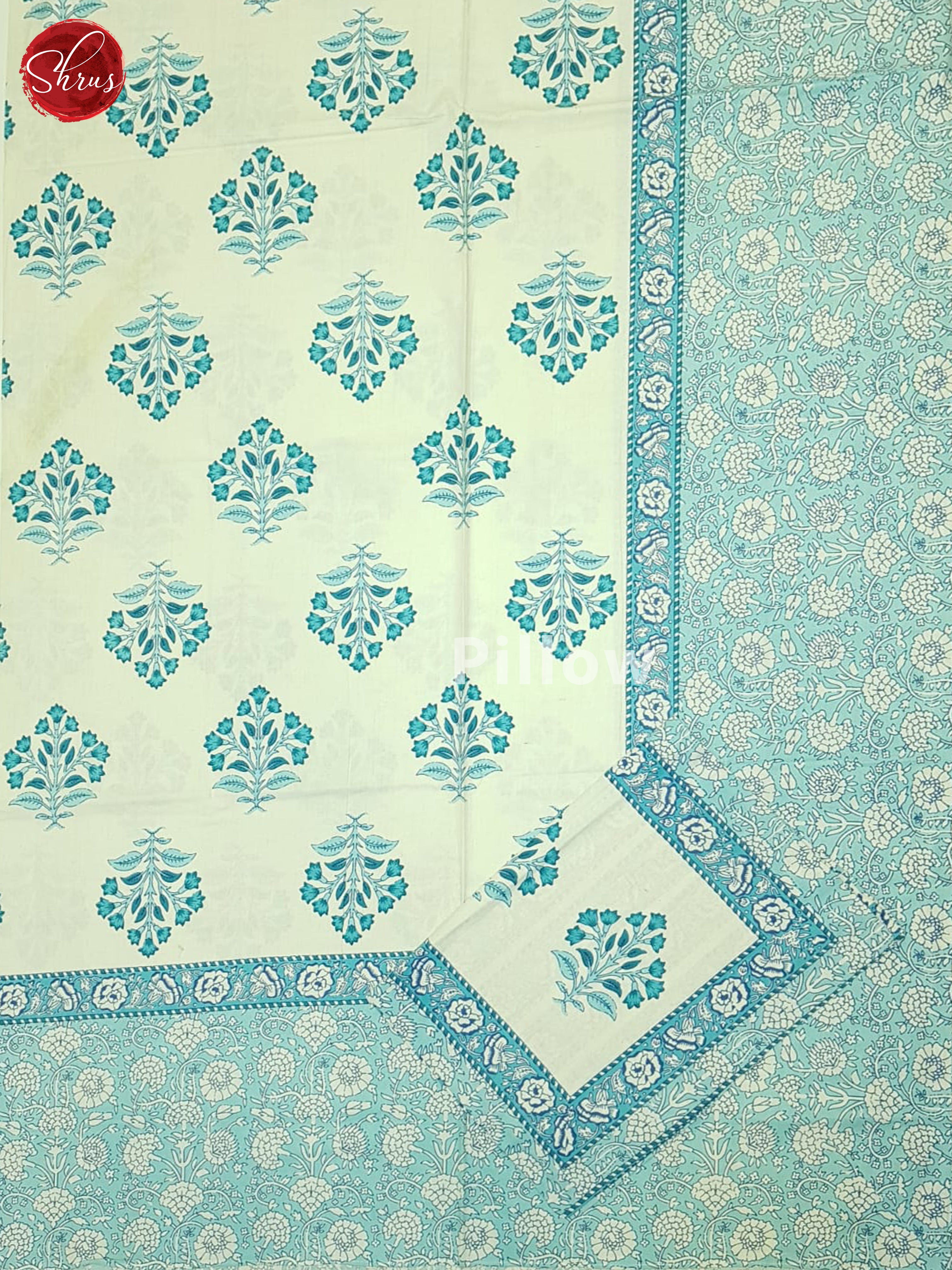 Cream And Blue- Jaipur Block Printed Cotton double Bed Spread - Shop on ShrusEternity.com