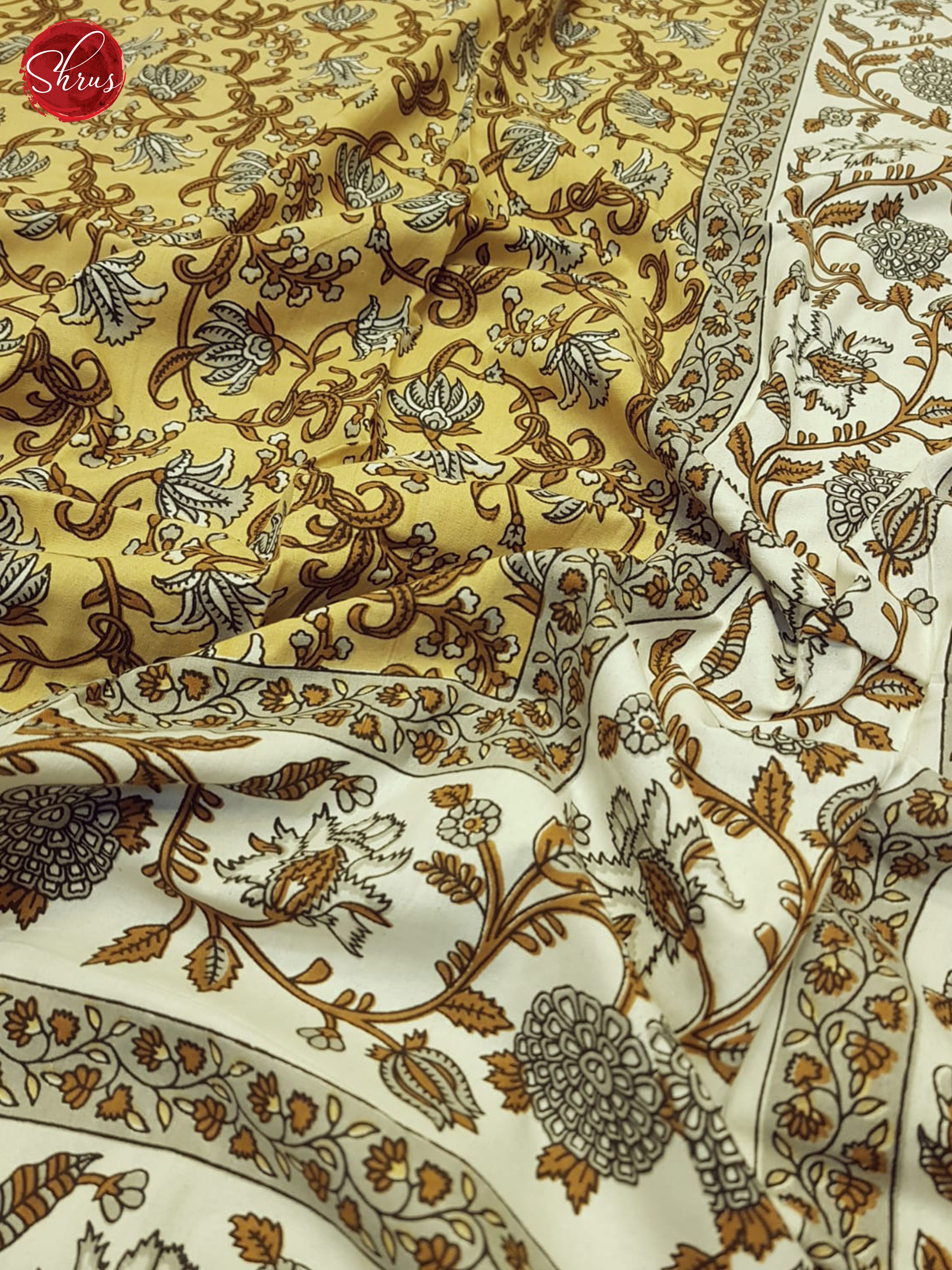 Yellow & Cream - Jaipur  Block Printed Cotton Double Bed Spread - Shop on ShrusEternity.com