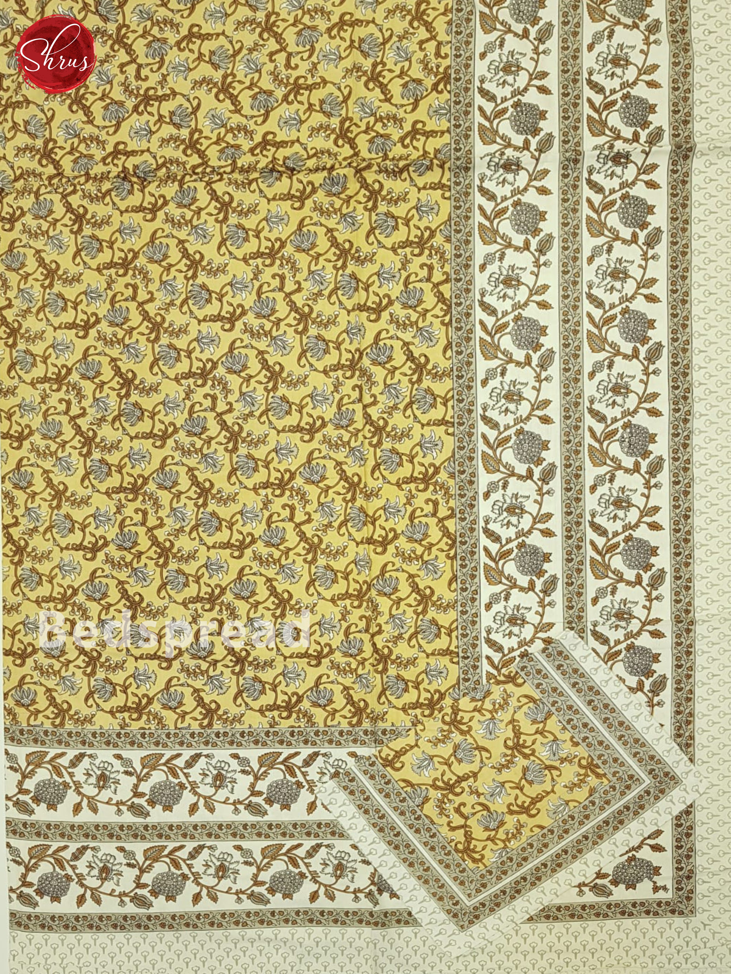 Yellow & Cream - Jaipur  Block Printed Cotton Double Bed Spread - Shop on ShrusEternity.com