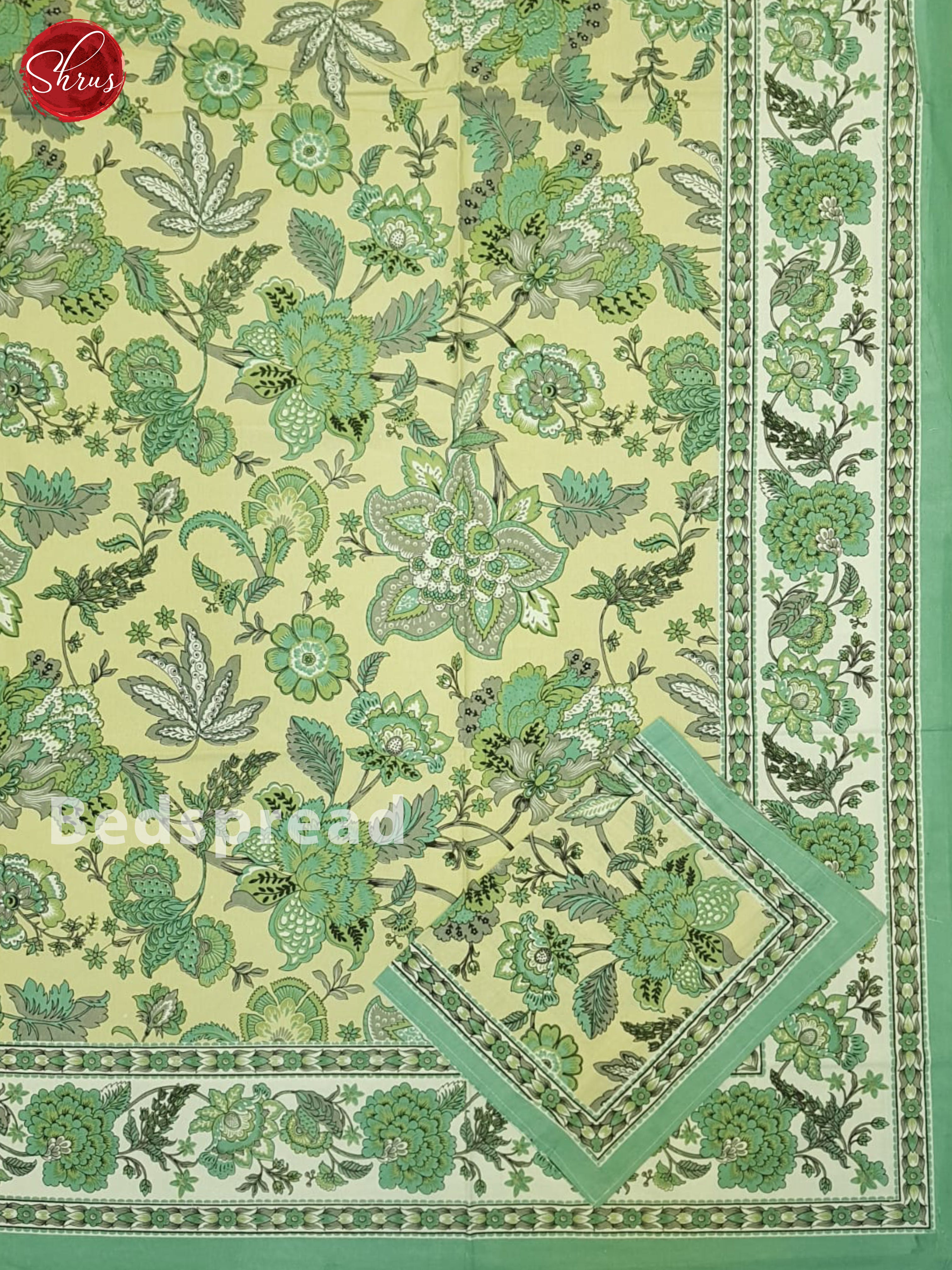 Beige And Green- Jaipur Block Printed Double Bed Spread - Shop on ShrusEternity.com