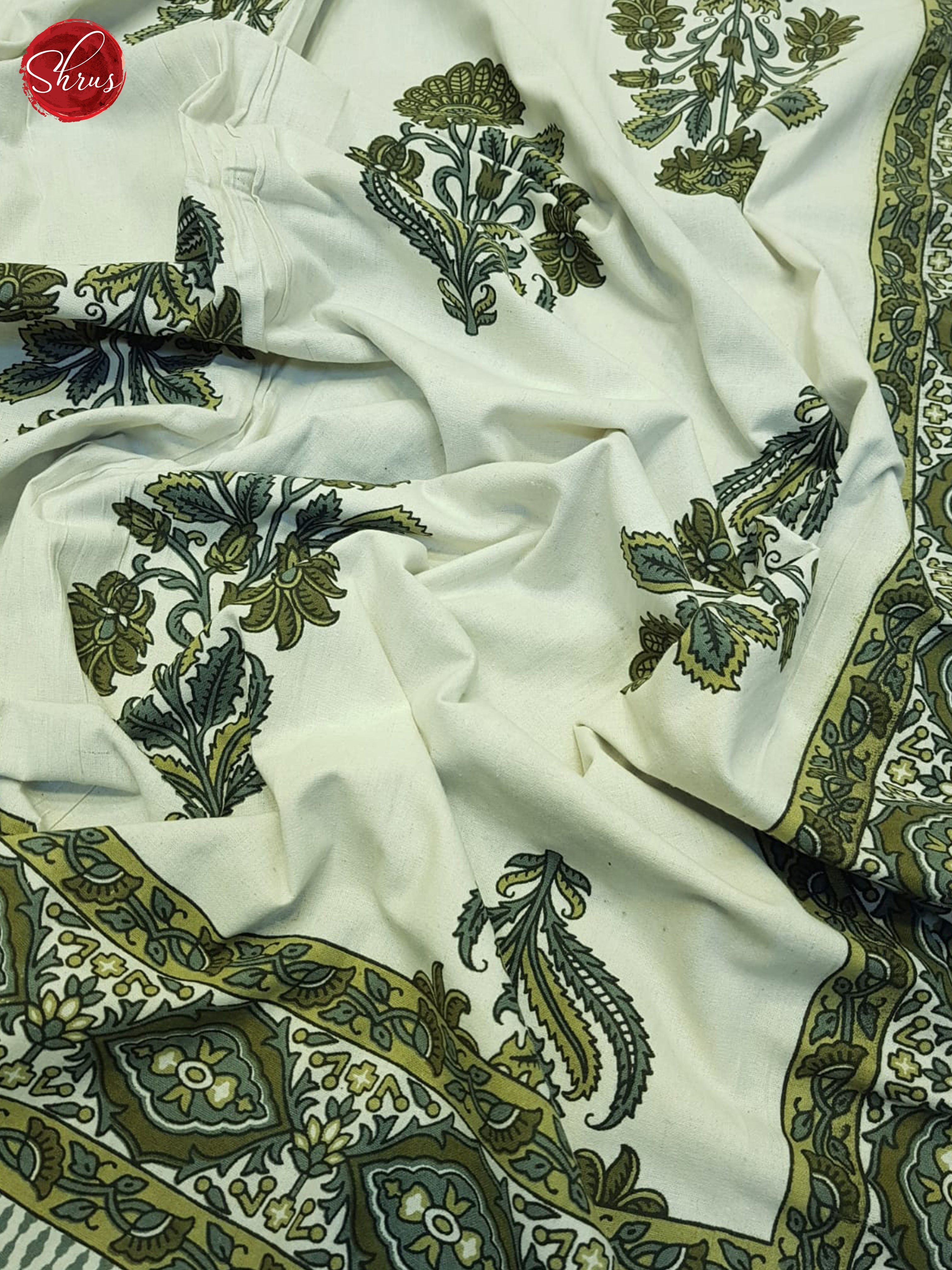 Cream And Green- Jaipuri Block Printed Bed Spread - Shop on ShrusEternity.com