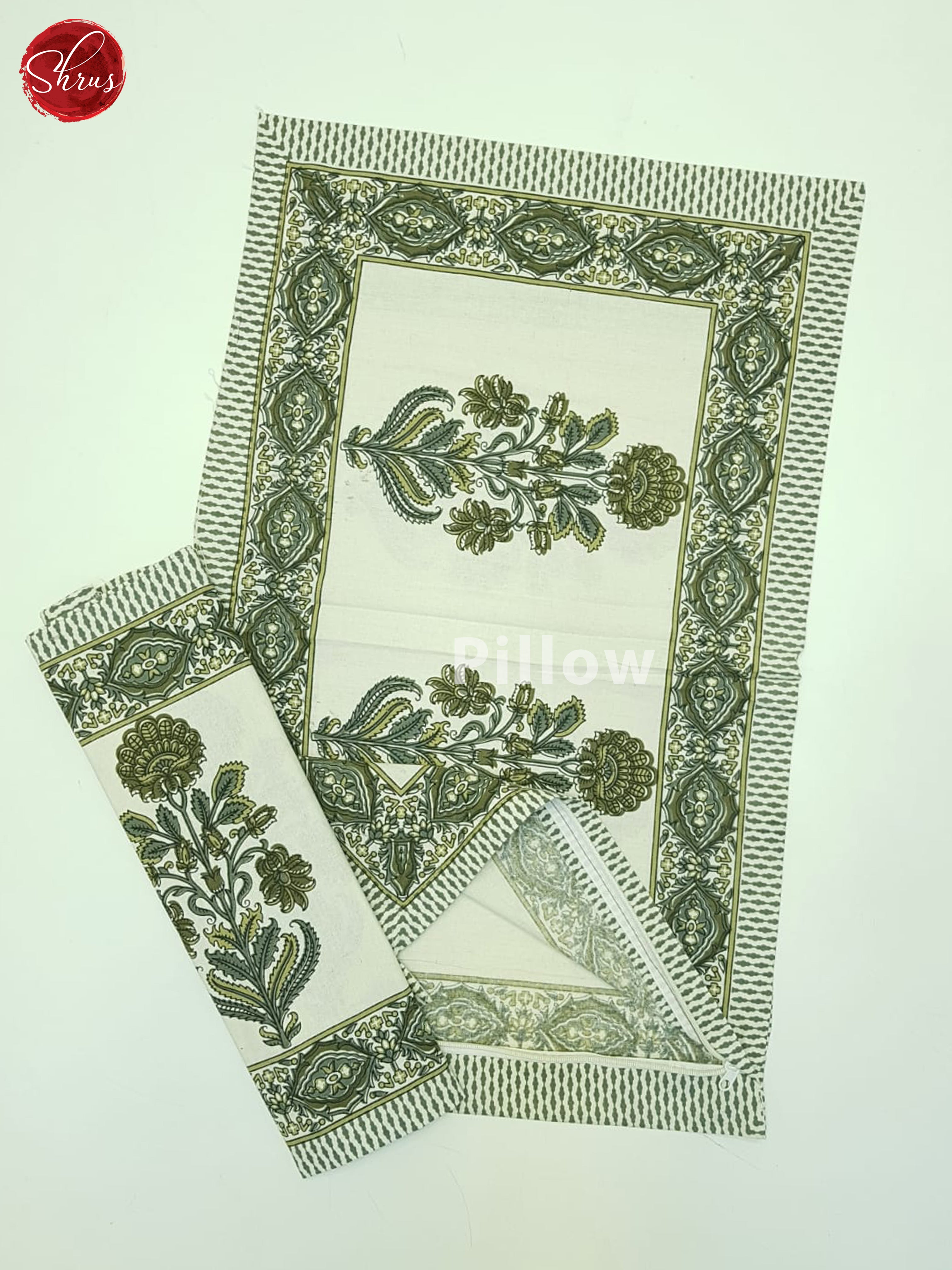 Cream And Green- Jaipuri Block Printed Bed Spread - Shop on ShrusEternity.com