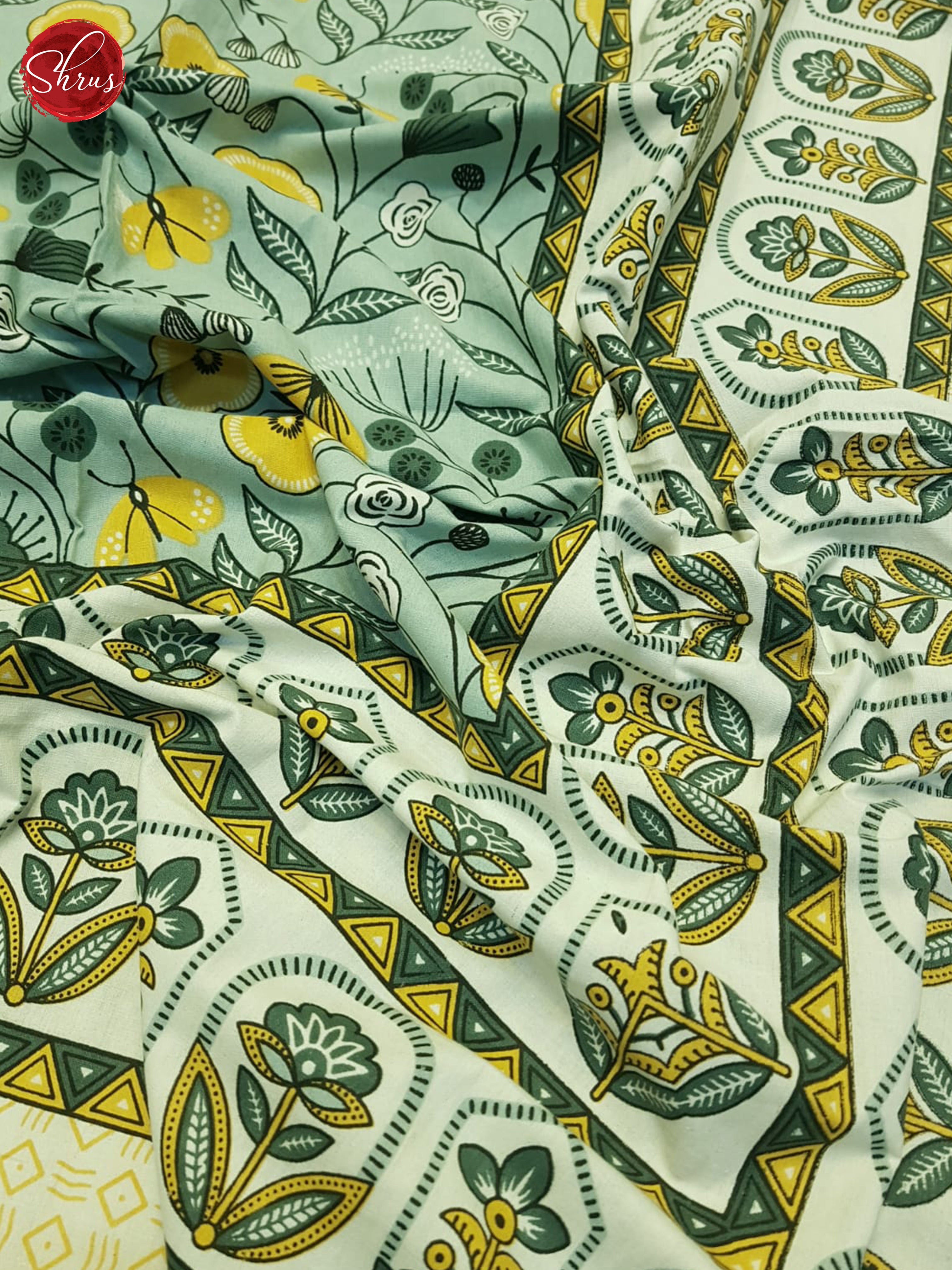 Pastel Green And Cream- Jaipuri Block Printed  Bedspread - Shop on ShrusEternity.com