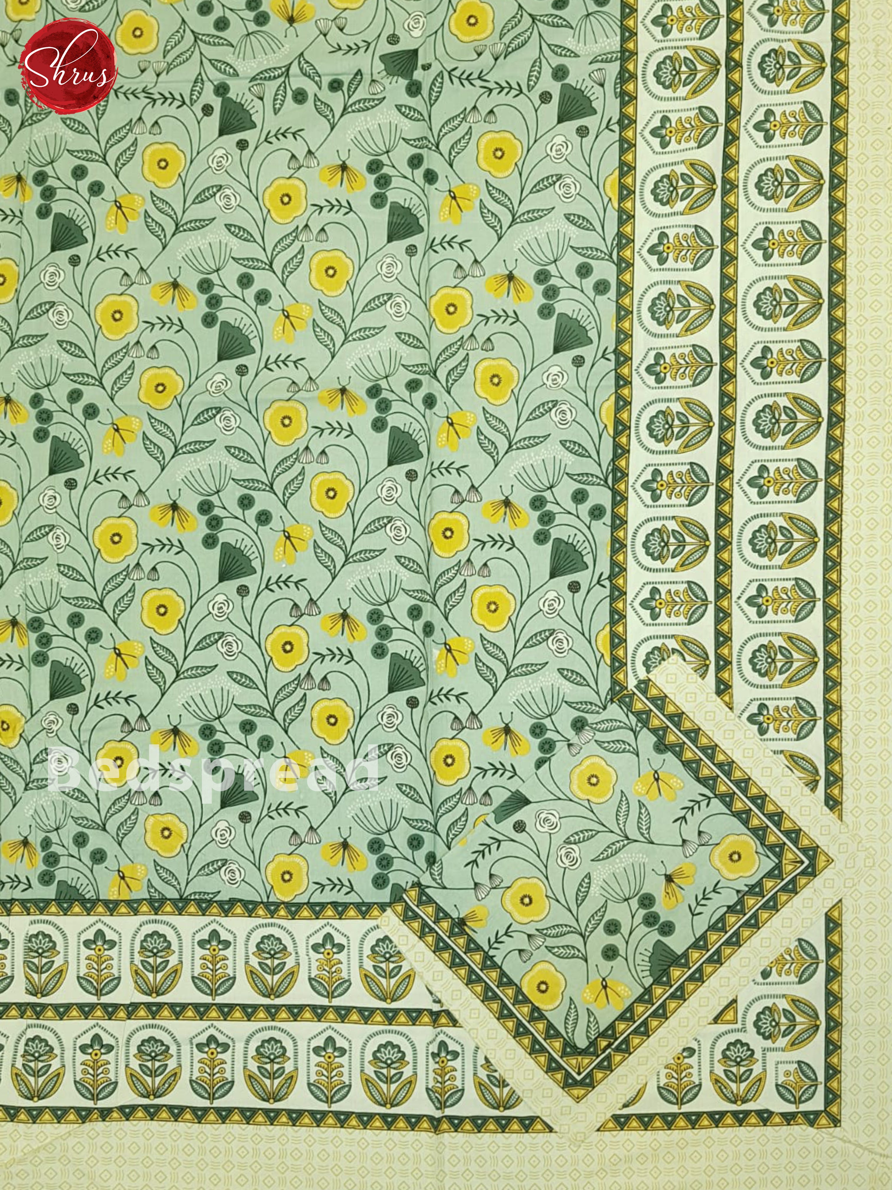 Pastel Green And Cream- Jaipuri Block Printed  Bedspread - Shop on ShrusEternity.com