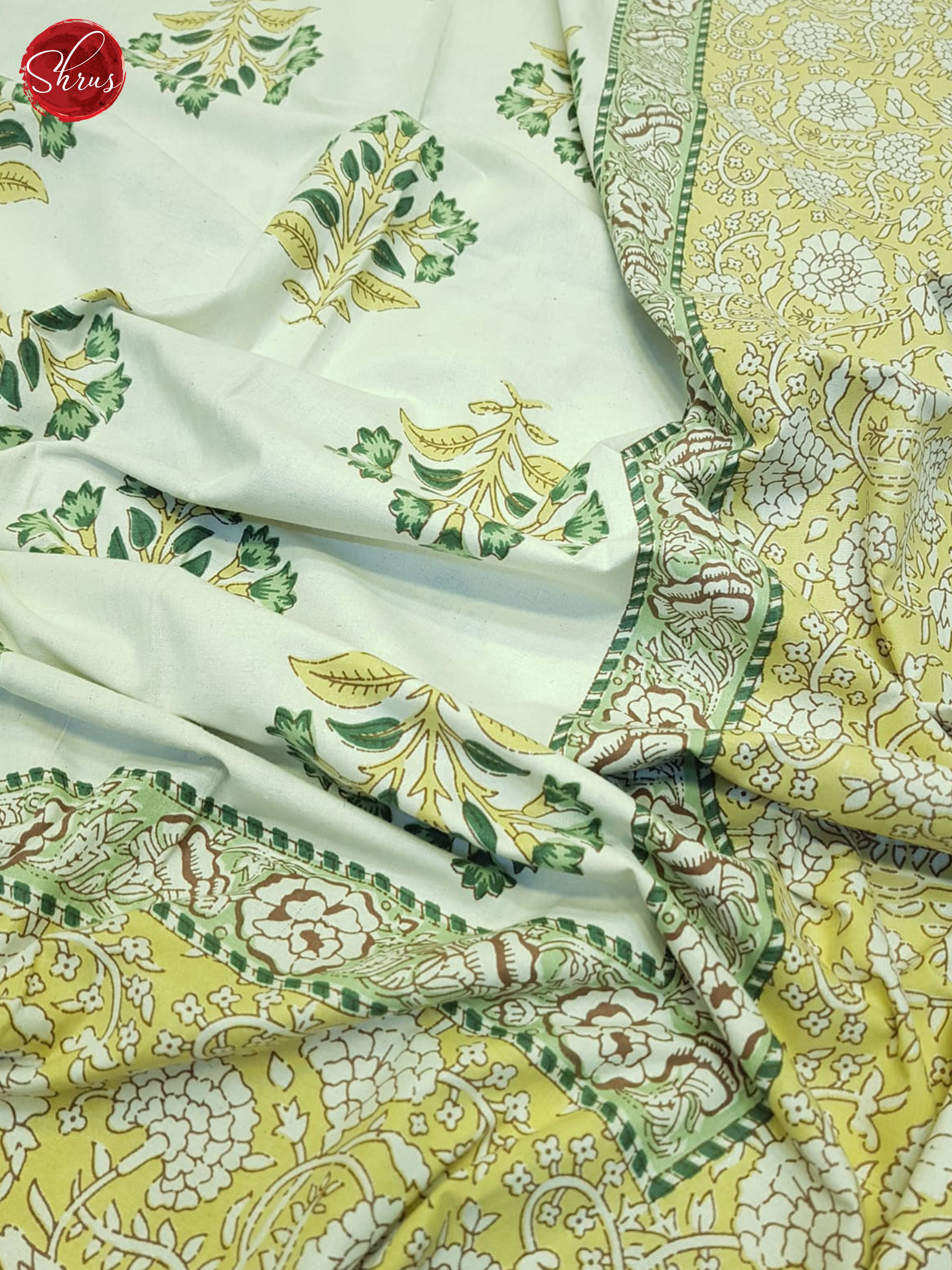 Cream And Light Yellow- Jaipur Block Printed Cotton Double Bed Spread - Shop on ShrusEternity.com