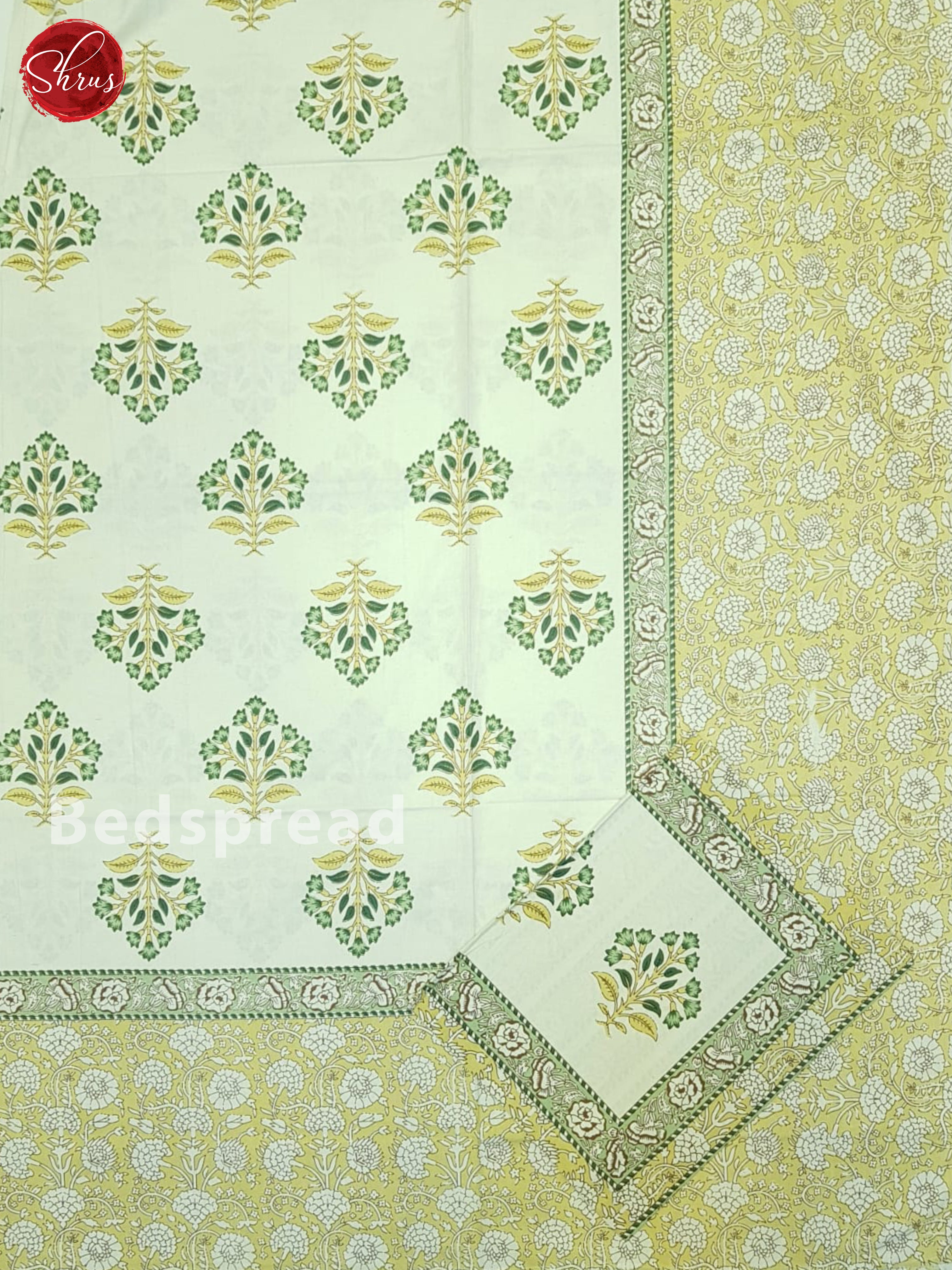 Cream And Light Yellow- Jaipur Block Printed Cotton Double Bed Spread - Shop on ShrusEternity.com