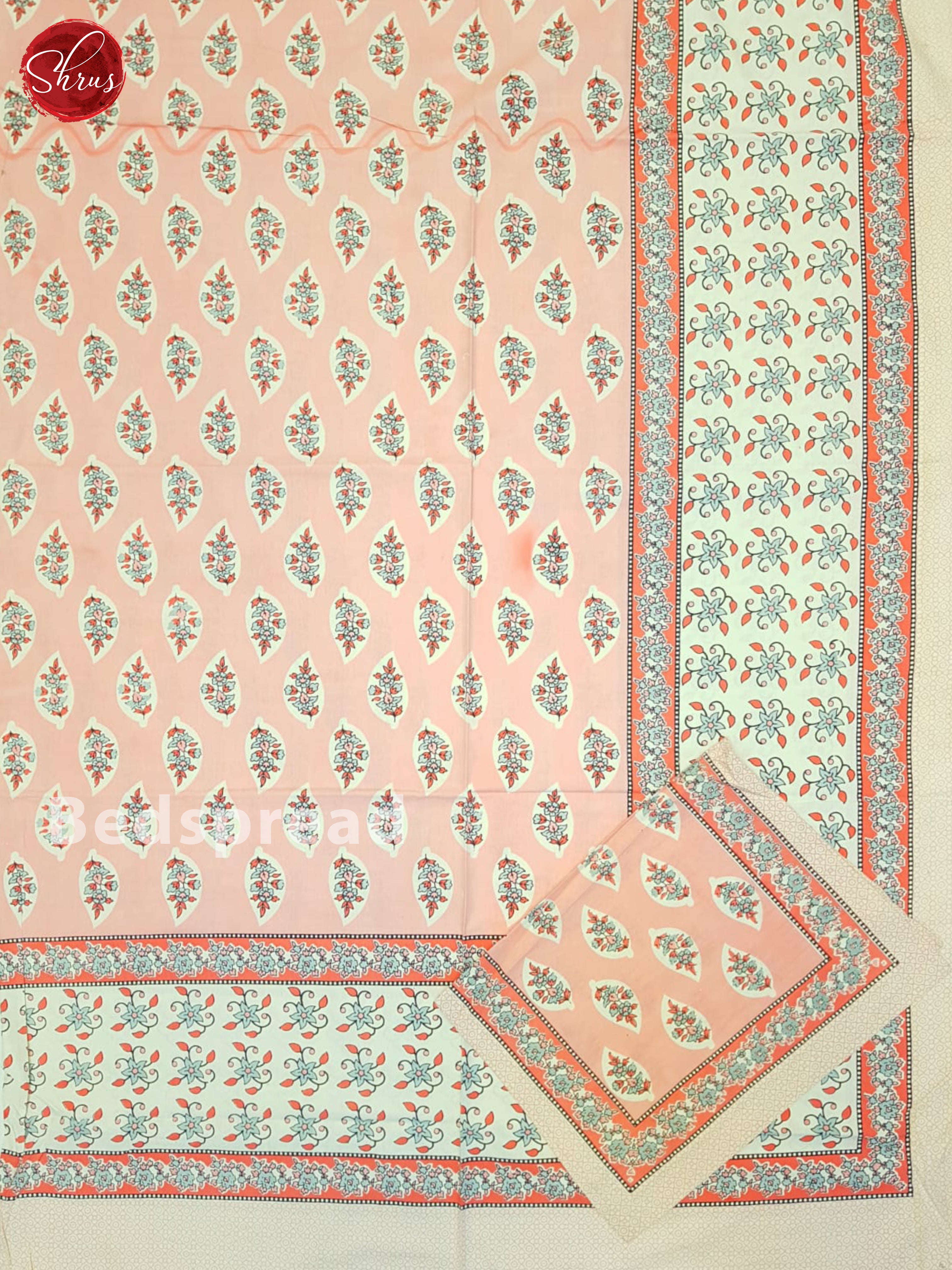 Baby Pink And Cream- Jaipuri Block Printed Bed Spread - Shop on ShrusEternity.com