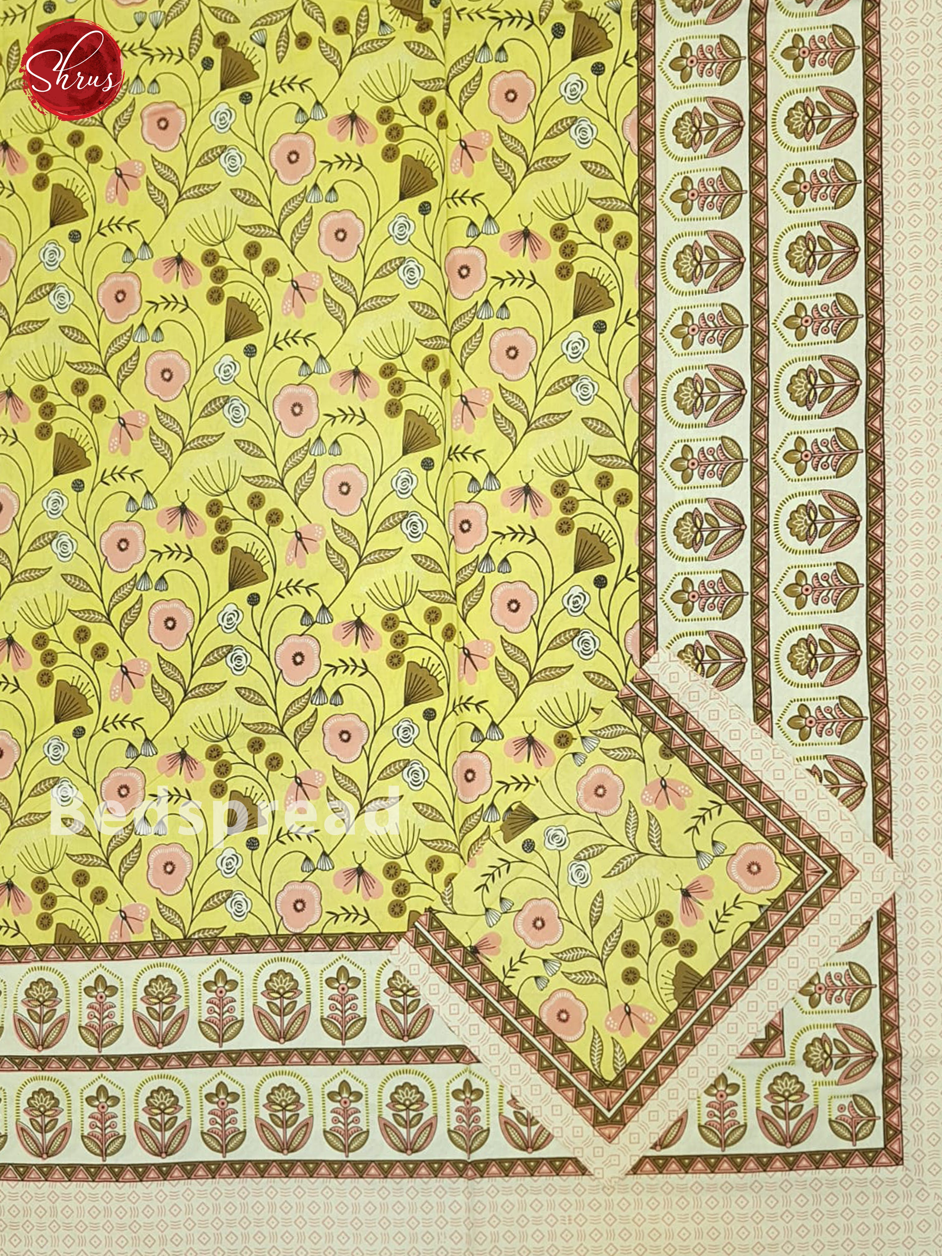 Yellow And Cream- Jaipur Block Printed Bed Spread - Shop on ShrusEternity.com