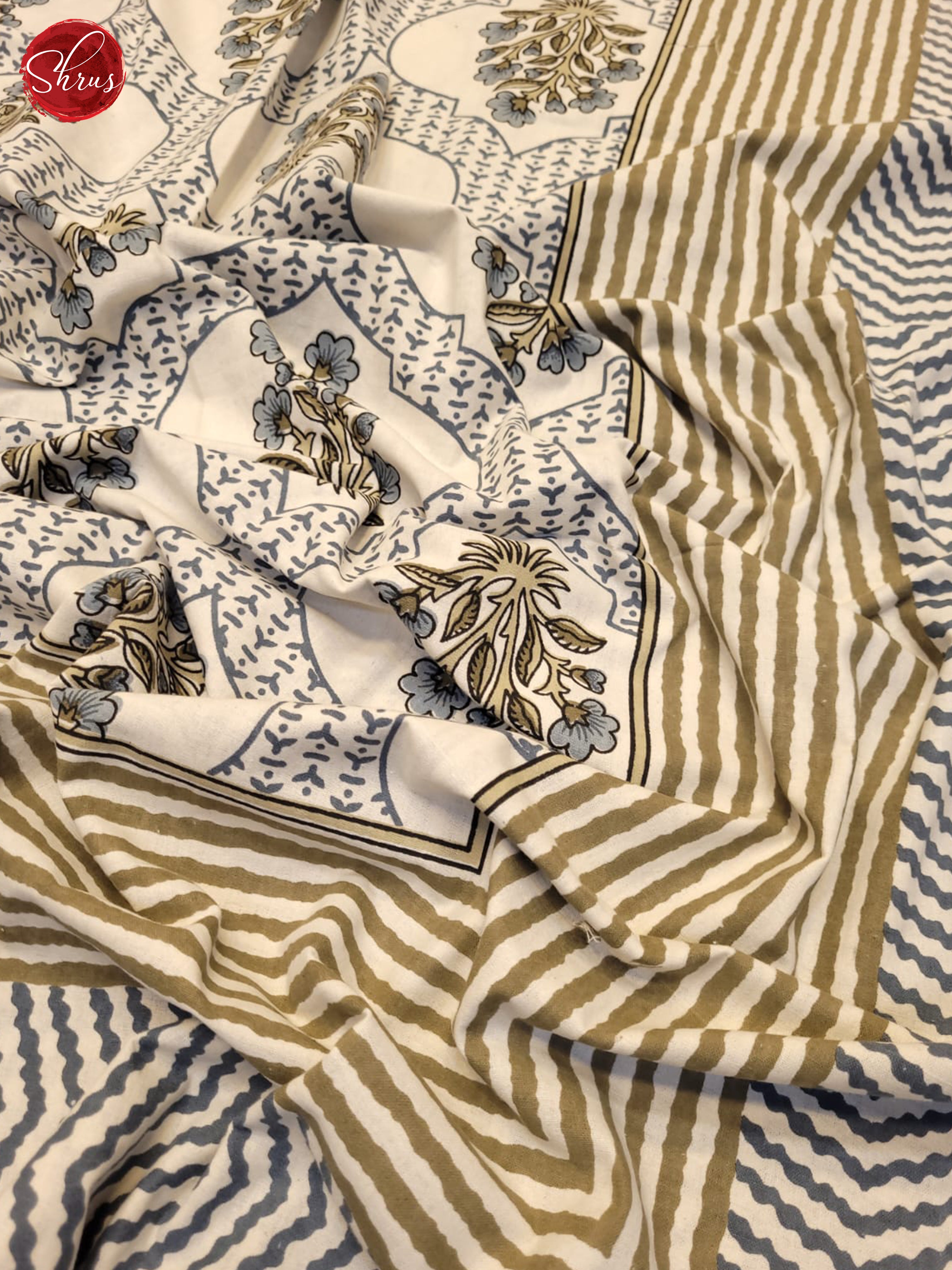 Cream And Blue- Jaipuri block printed Double Bed Spread - Shop on ShrusEternity.com