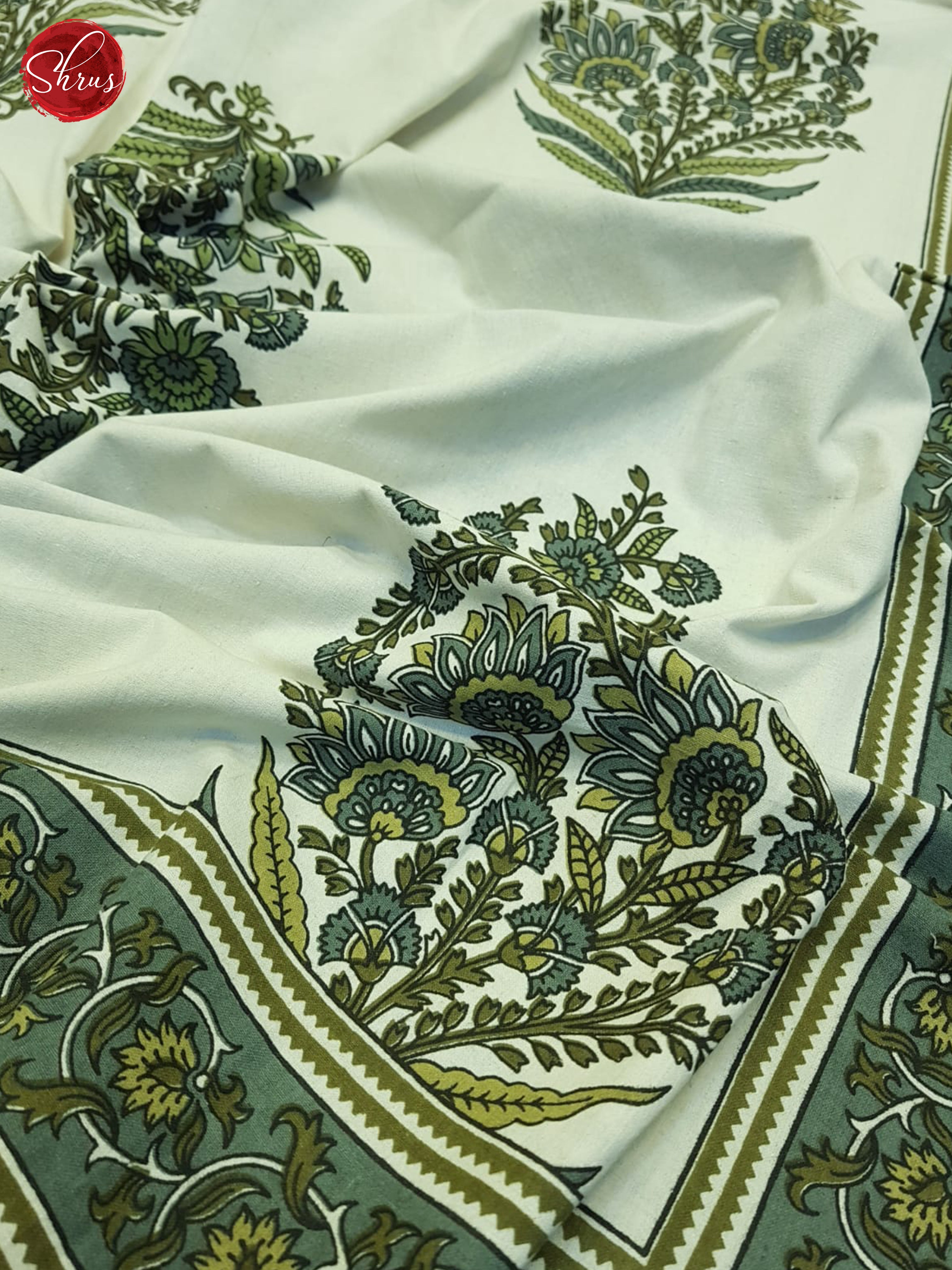 Cream And Green- Jaipuri Block Printed Double Bedsheet - Shop on ShrusEternity.com