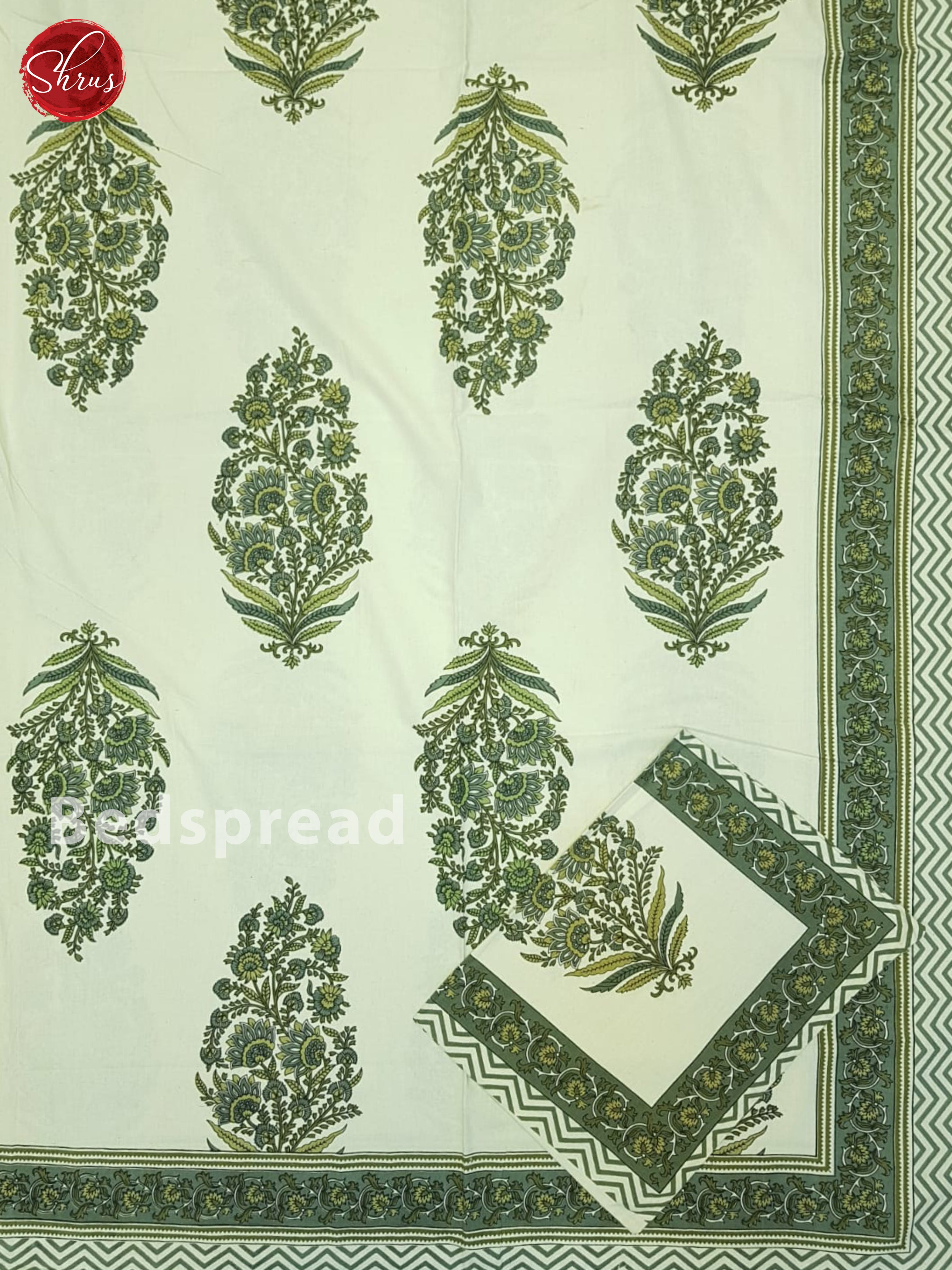 Cream And Green- Jaipuri Block Printed Double Bedsheet - Shop on ShrusEternity.com