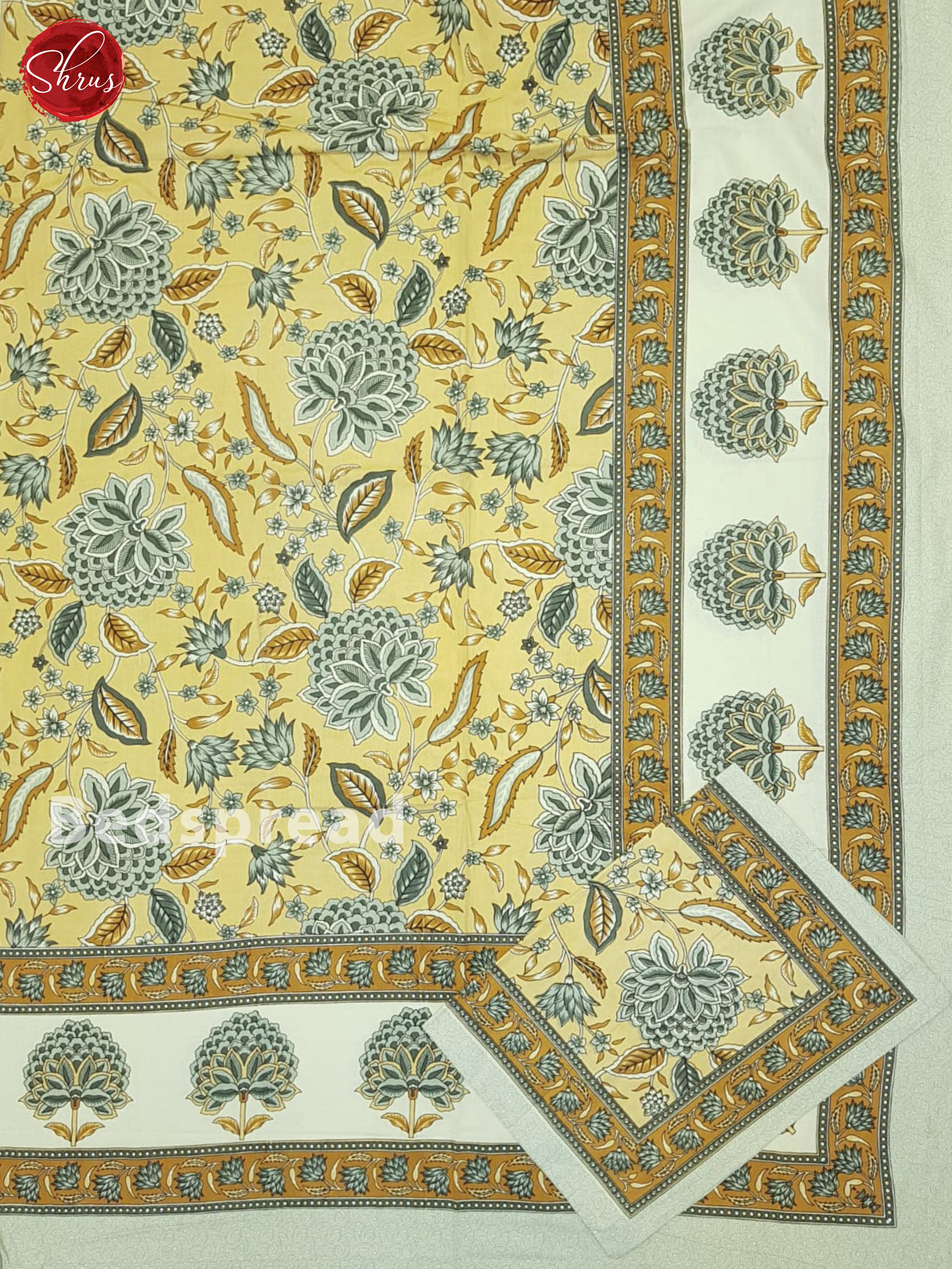 Sandal And Cream- Jaipuri Block Printed Double Bed Spread - Shop on ShrusEternity.com