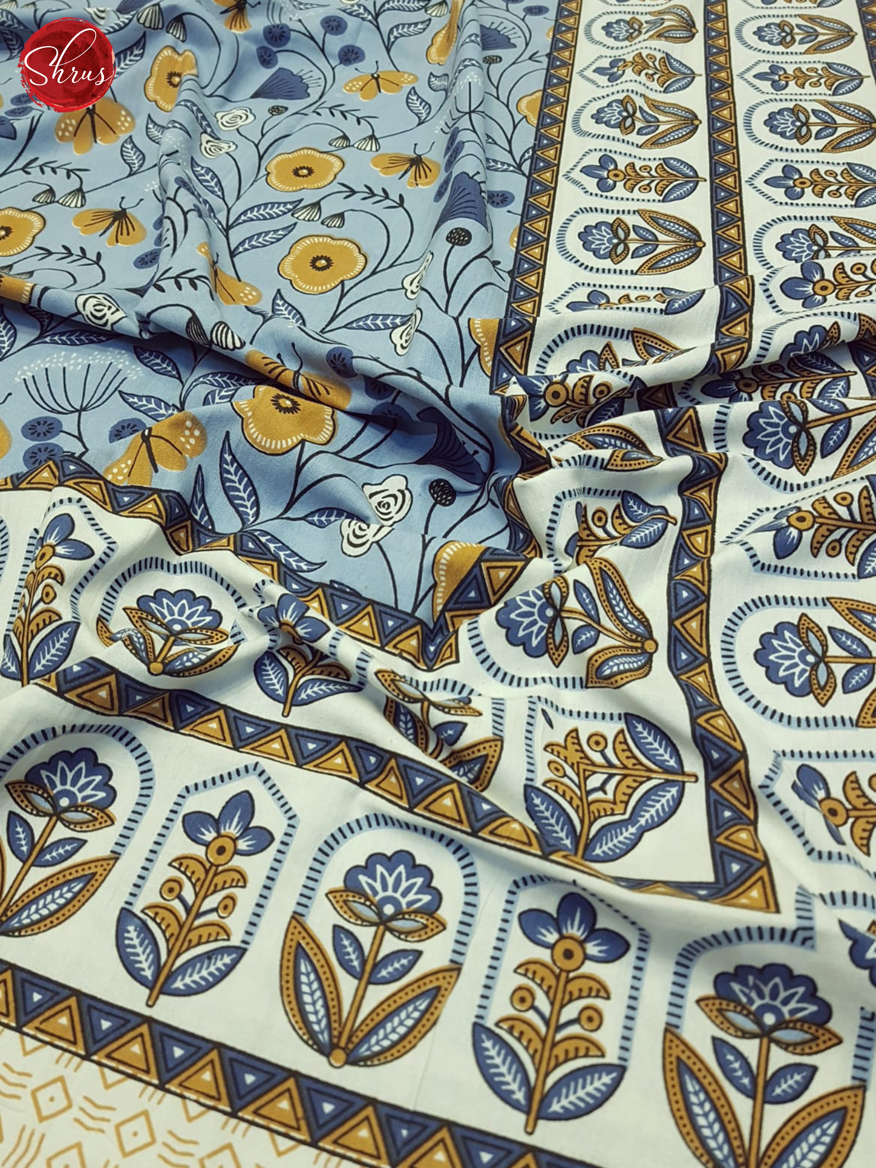 Blue And cream- Jaipuri Block Printed Double Bedspread - Shop on ShrusEternity.com