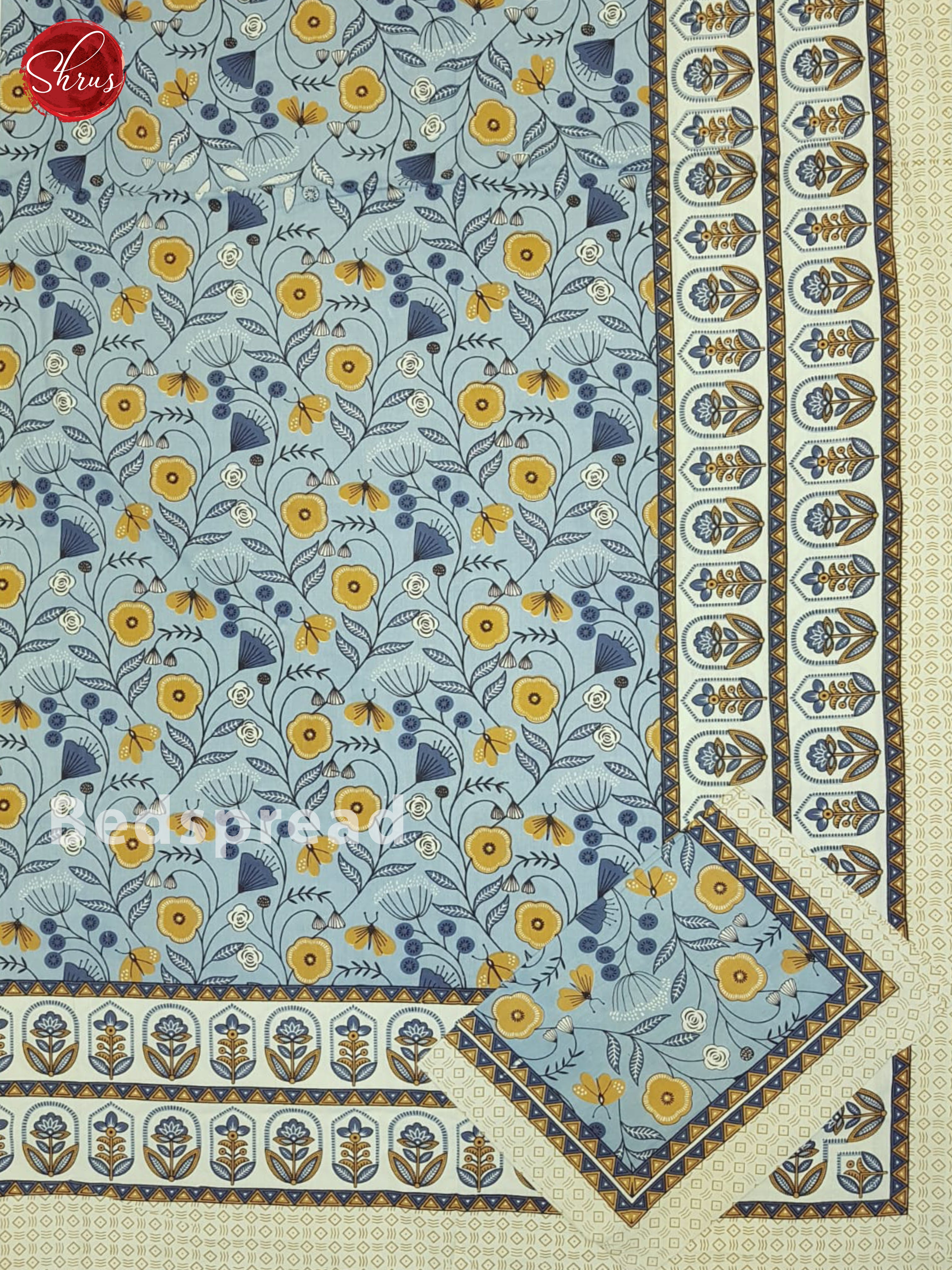 Blue And cream- Jaipuri Block Printed Double Bedspread - Shop on ShrusEternity.com