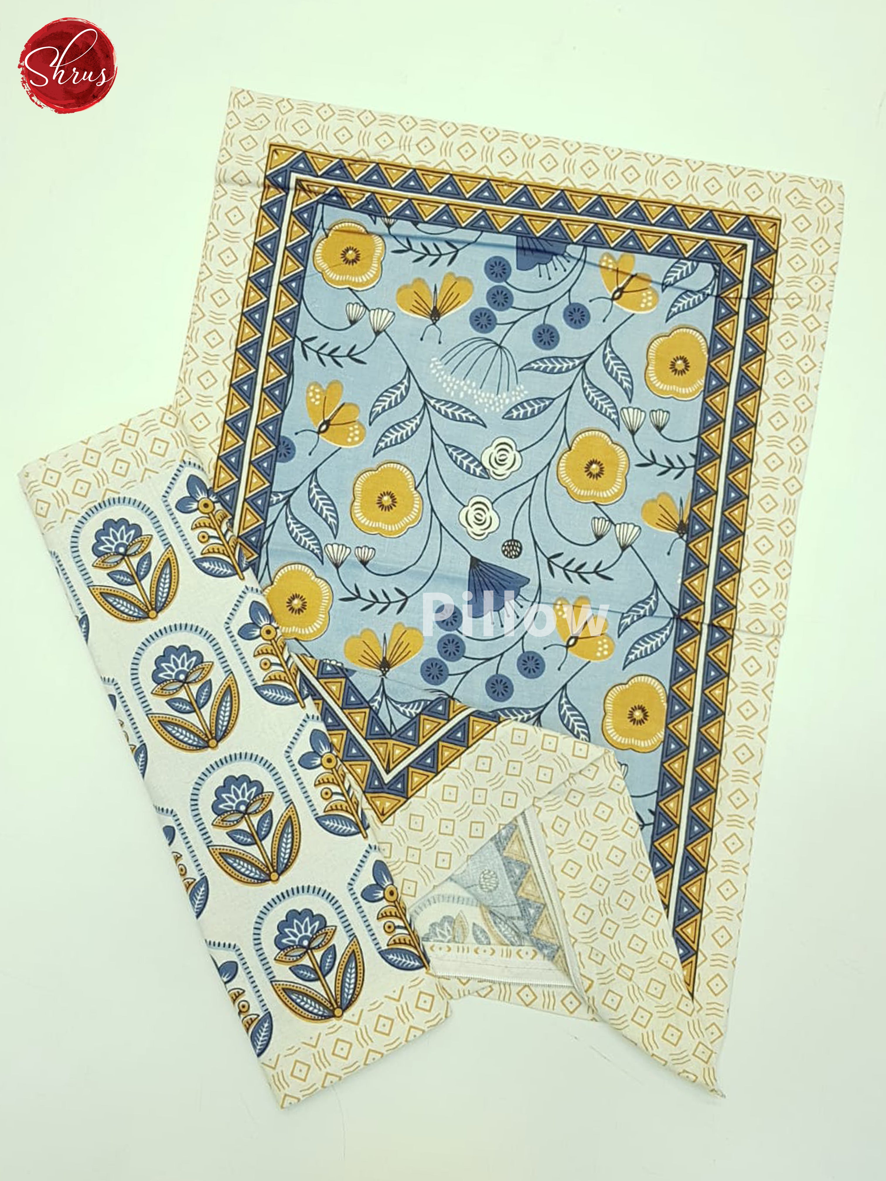 Blue And cream- Jaipuri Block Printed Double Bedspread - Shop on ShrusEternity.com