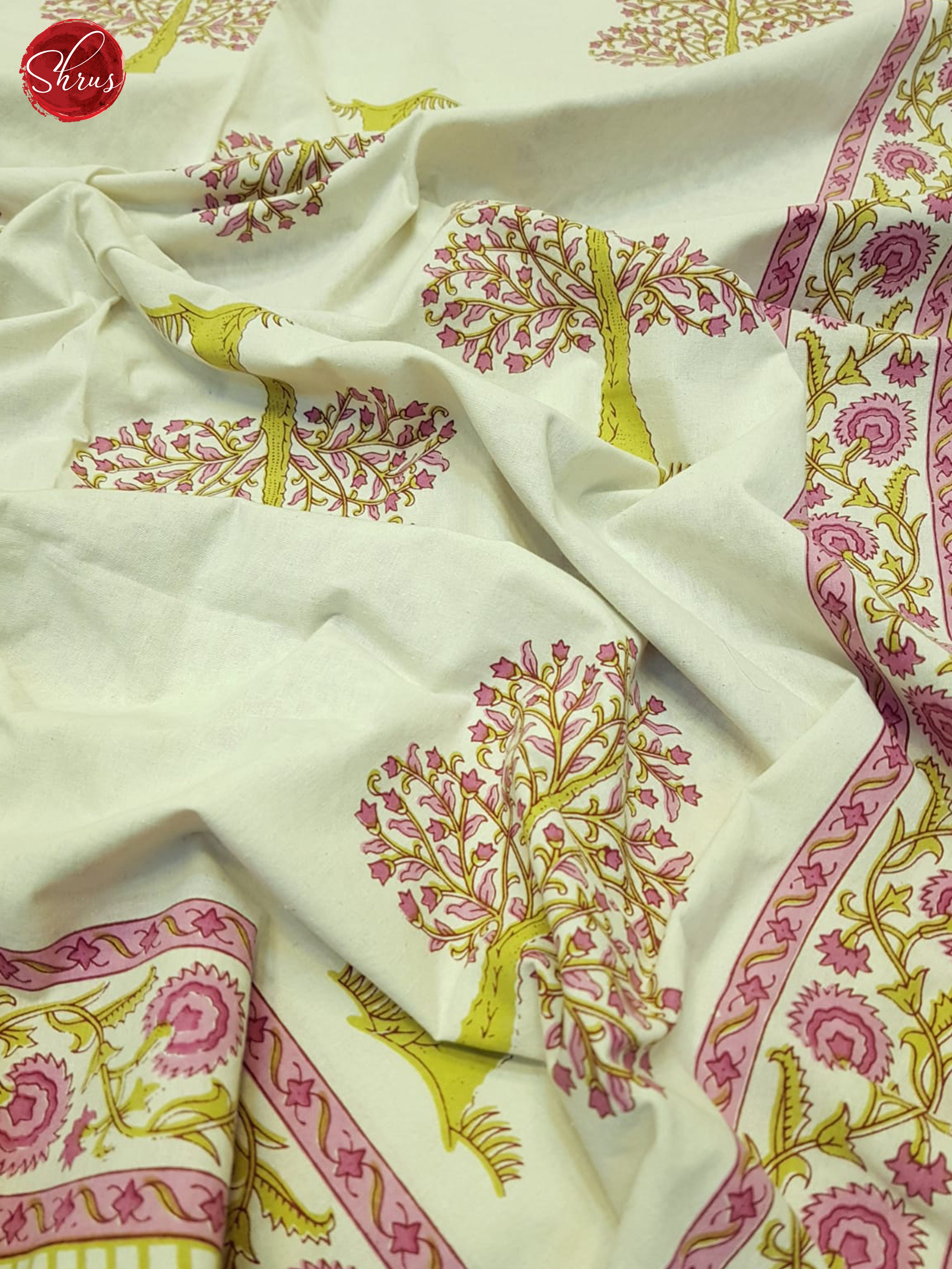 Cream And Pink- Jaipur Block Printed Cotton Double Bed Spread - Shop on ShrusEternity.com