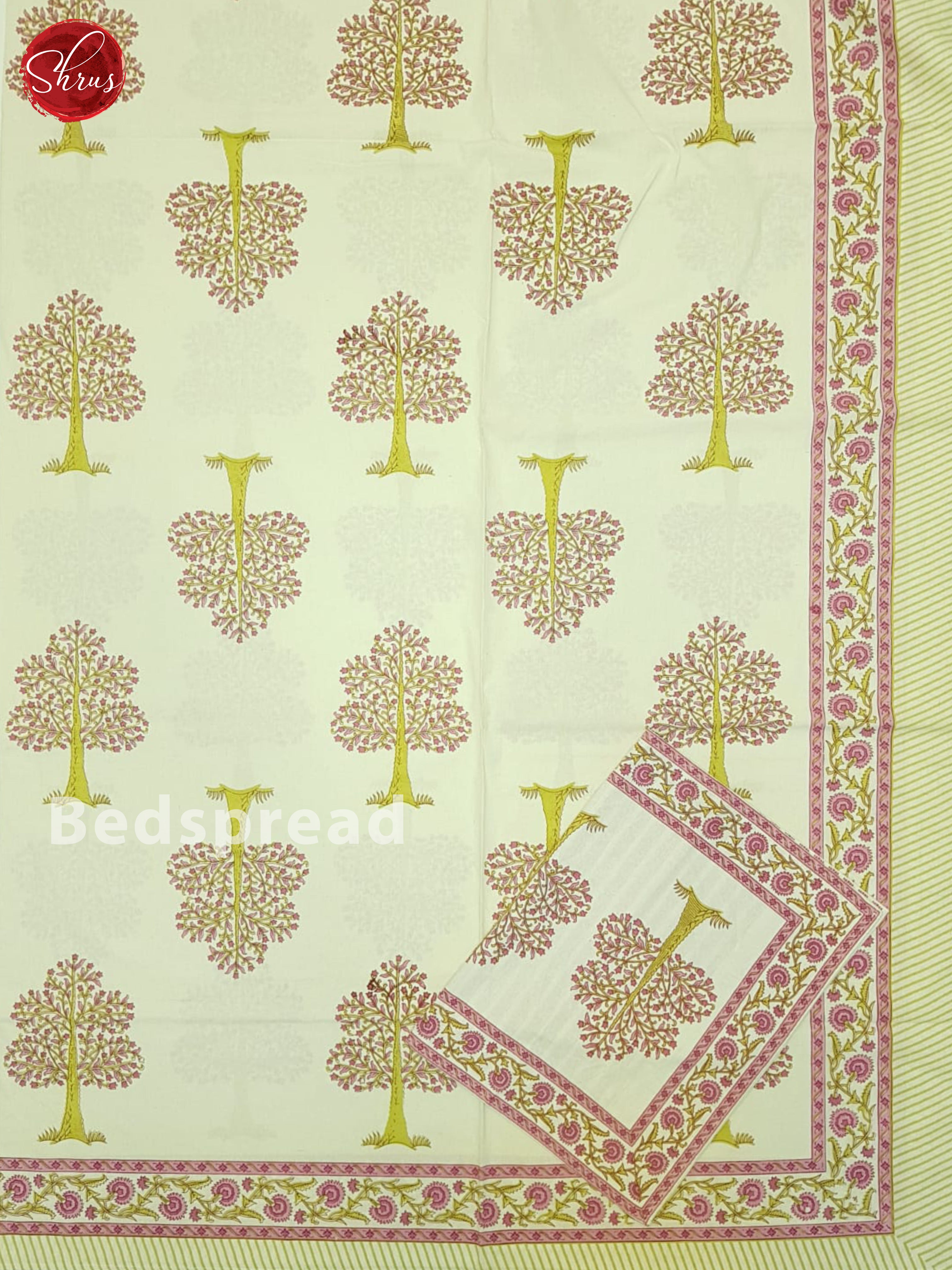 Cream And Pink- Jaipur Block Printed Cotton Double Bed Spread - Shop on ShrusEternity.com