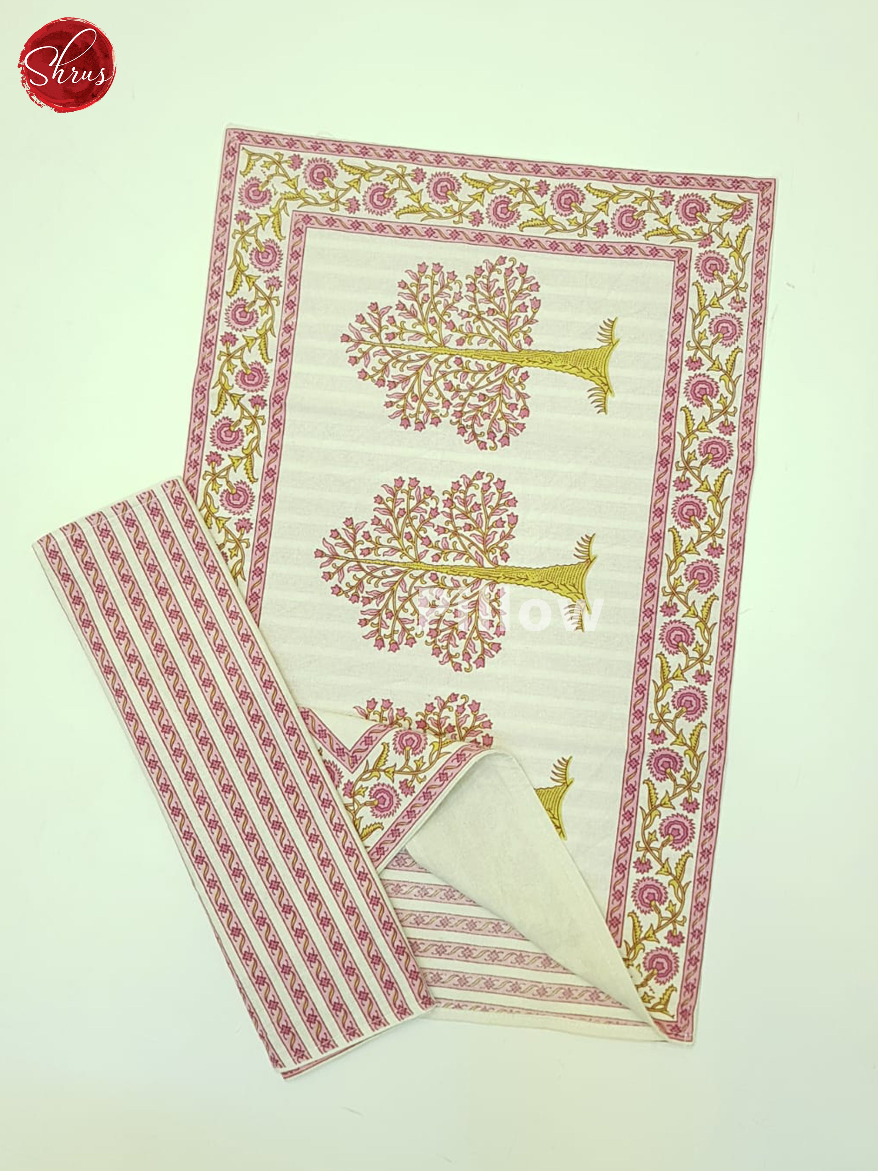 Cream And Pink- Jaipur Block Printed Cotton Double Bed Spread - Shop on ShrusEternity.com