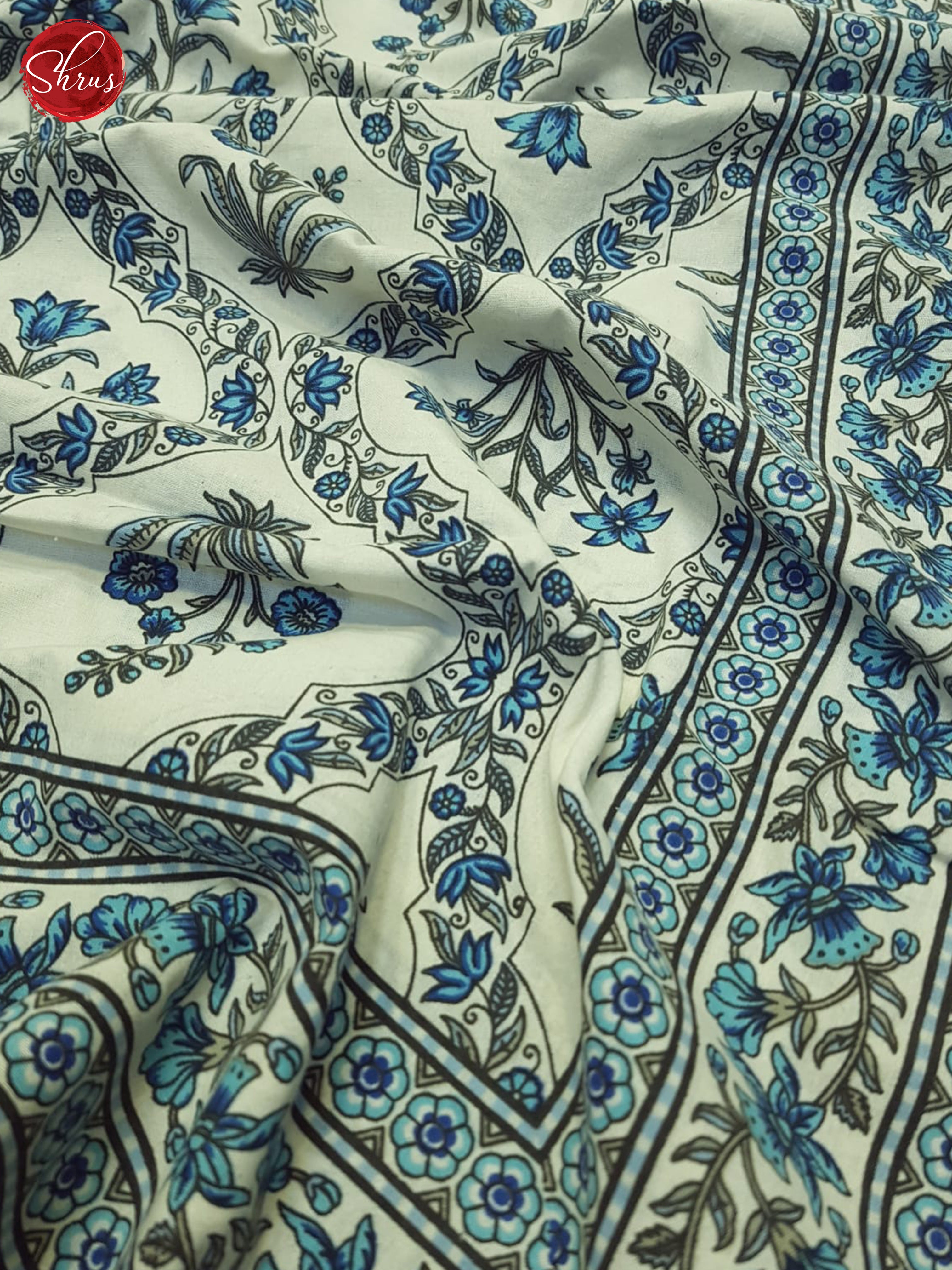 Cream And Blue- Jaipur Block Printed Double Bed Spread - Shop on ShrusEternity.com