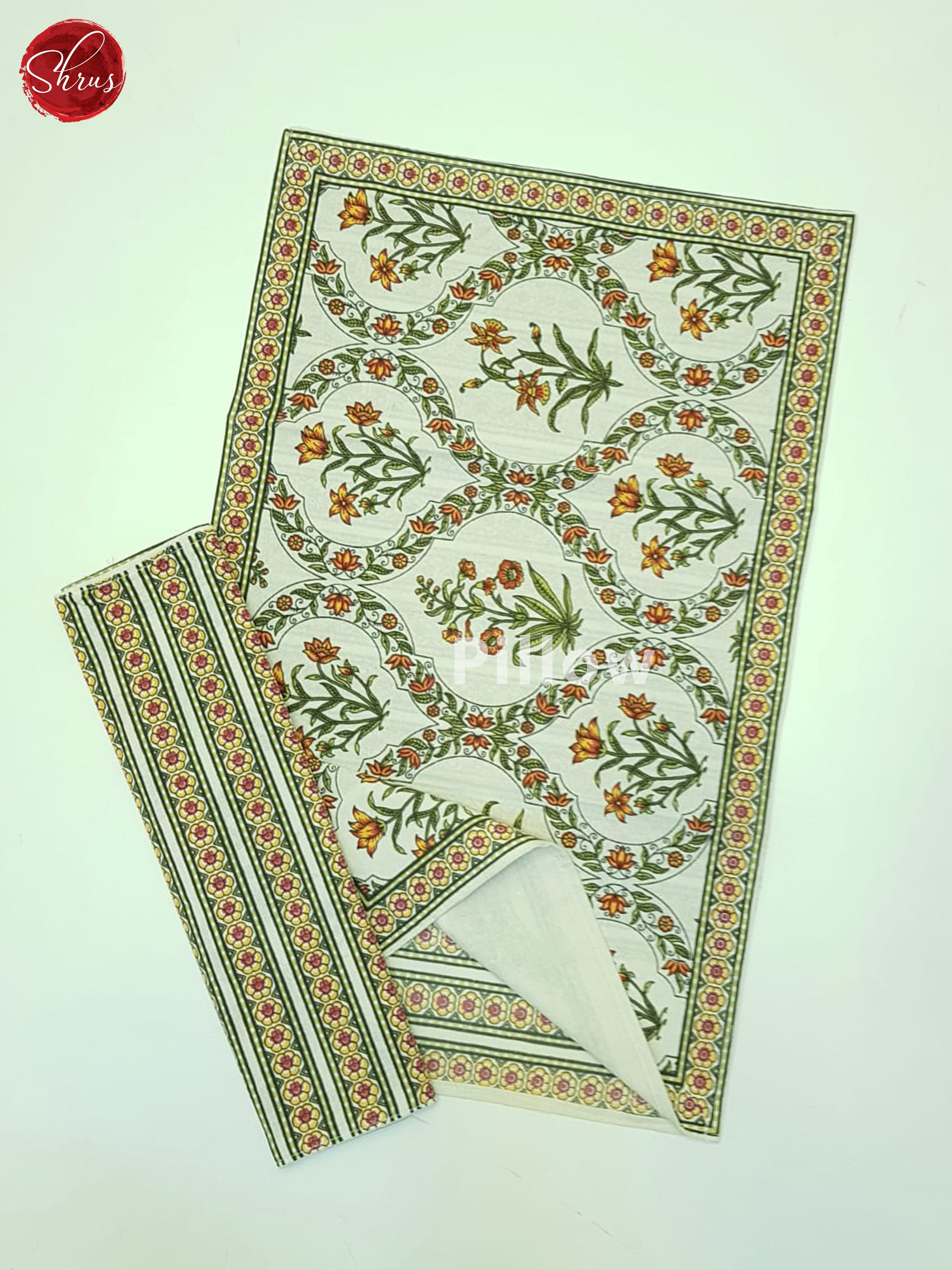 Cream And Green- Jaipur Block Printed Cotton Double Bed Spread - Shop on ShrusEternity.com