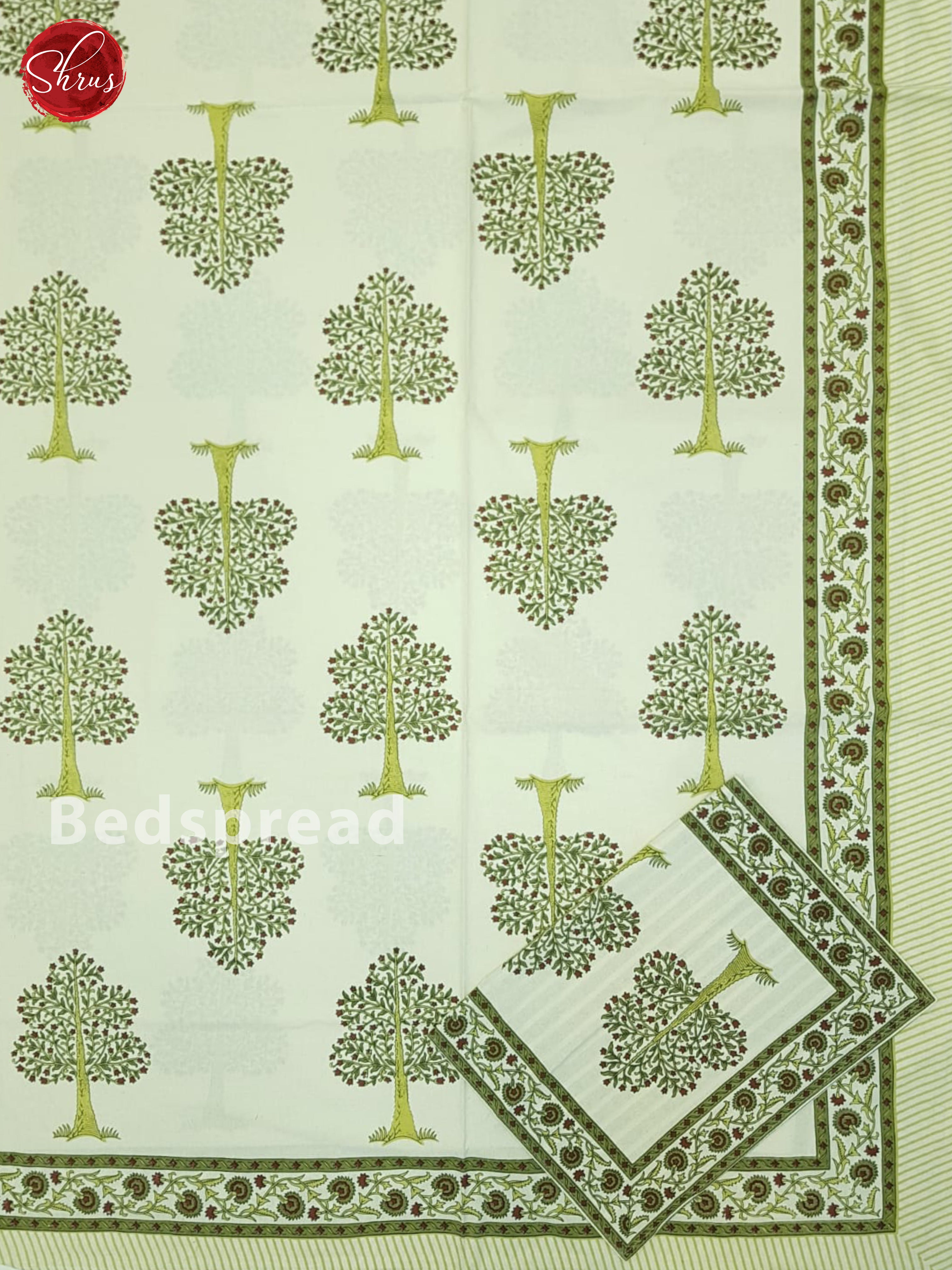 Cream And Green- Jaipuri block Printed double bedsheet - Shop on ShrusEternity.com