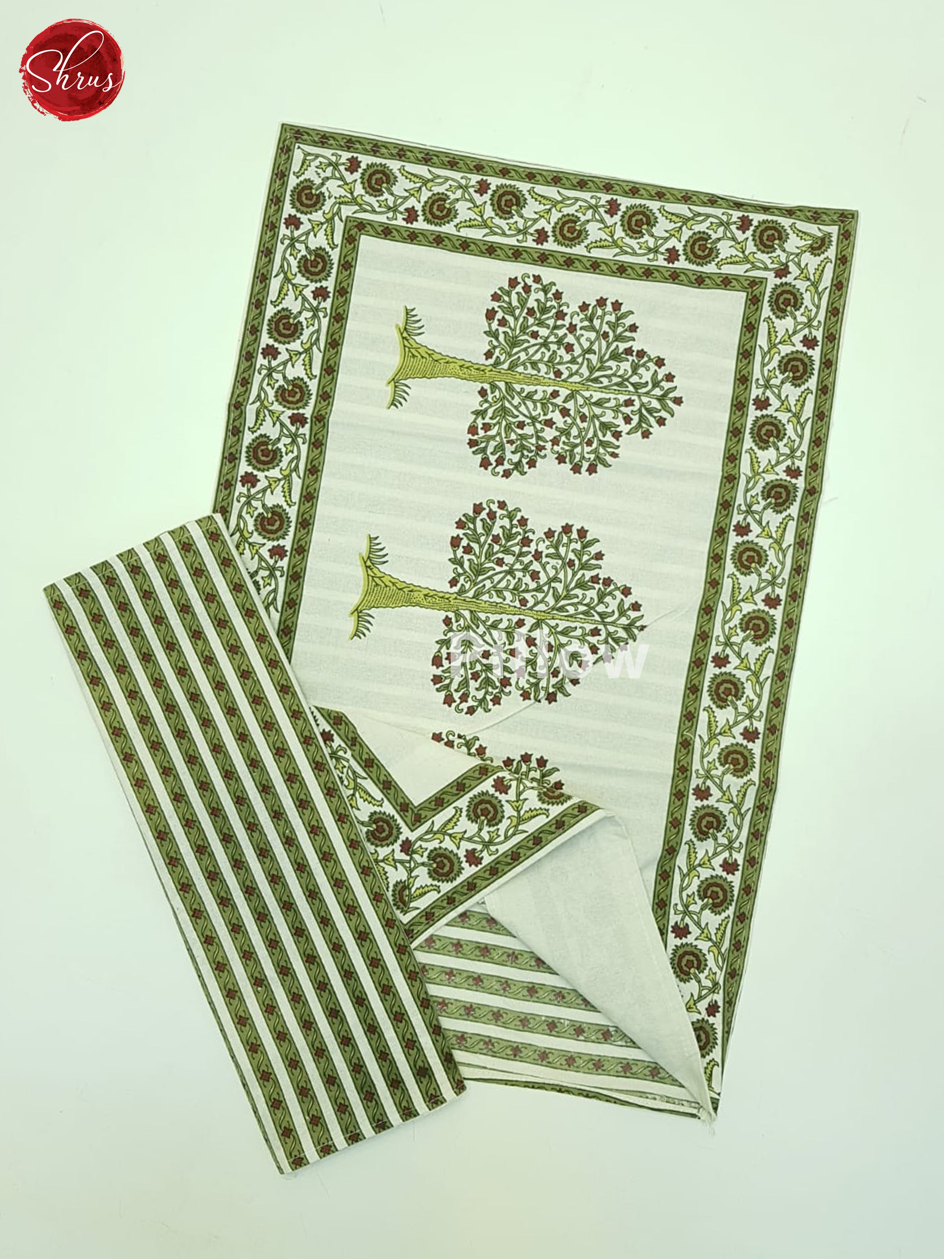 Cream And Green- Jaipuri block Printed double bedsheet - Shop on ShrusEternity.com