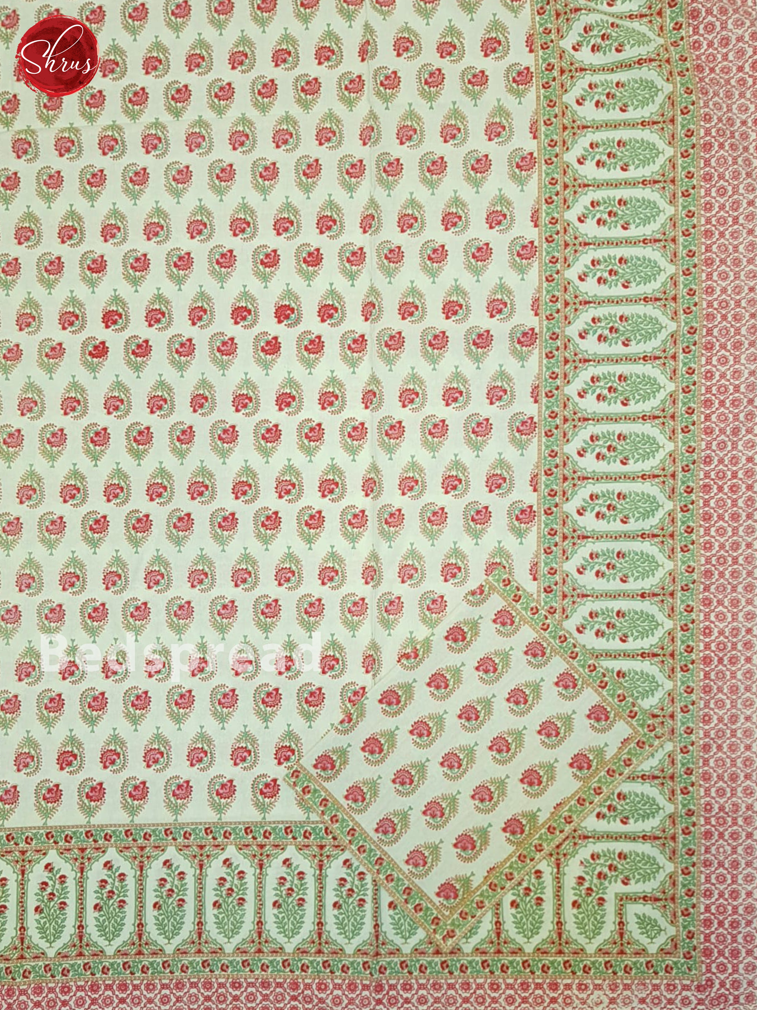 Green And Pink- Jaipuri Block Printed Cotton Double Bed Spread - Shop on ShrusEternity.com